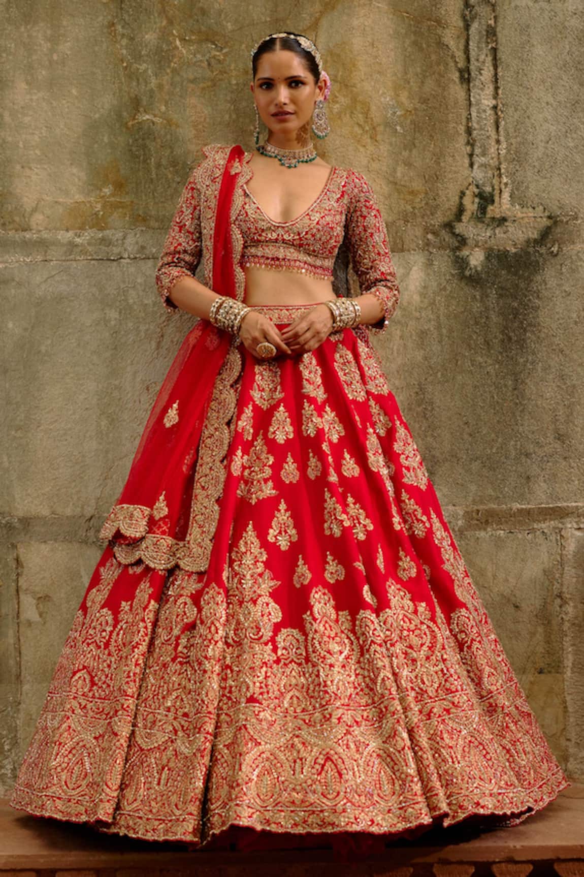 Nitika Gujral Red Embellished Bridal Lehenga Set 