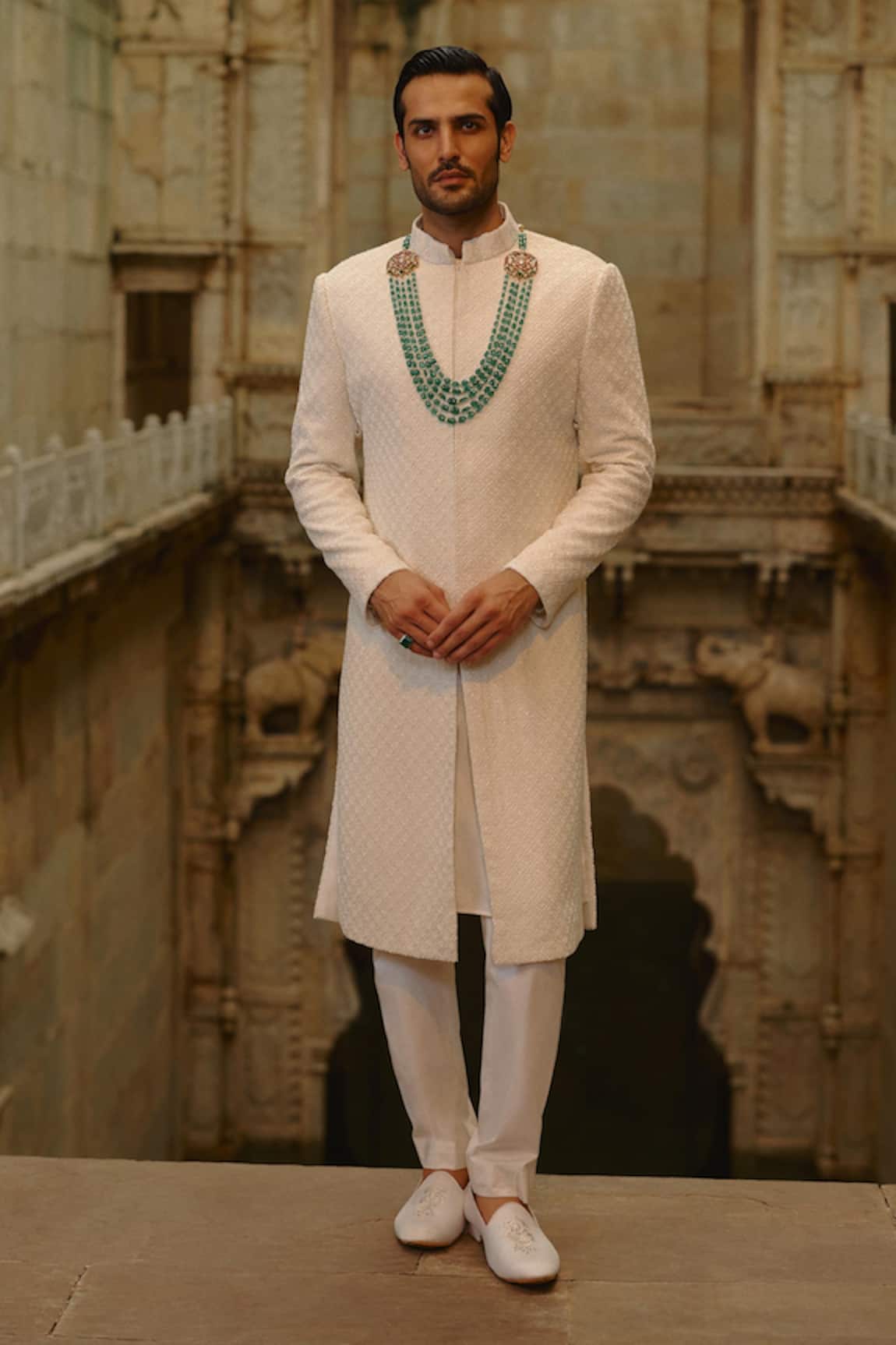 Nitika Gujral Tonal Embroidered Sherwani Set 