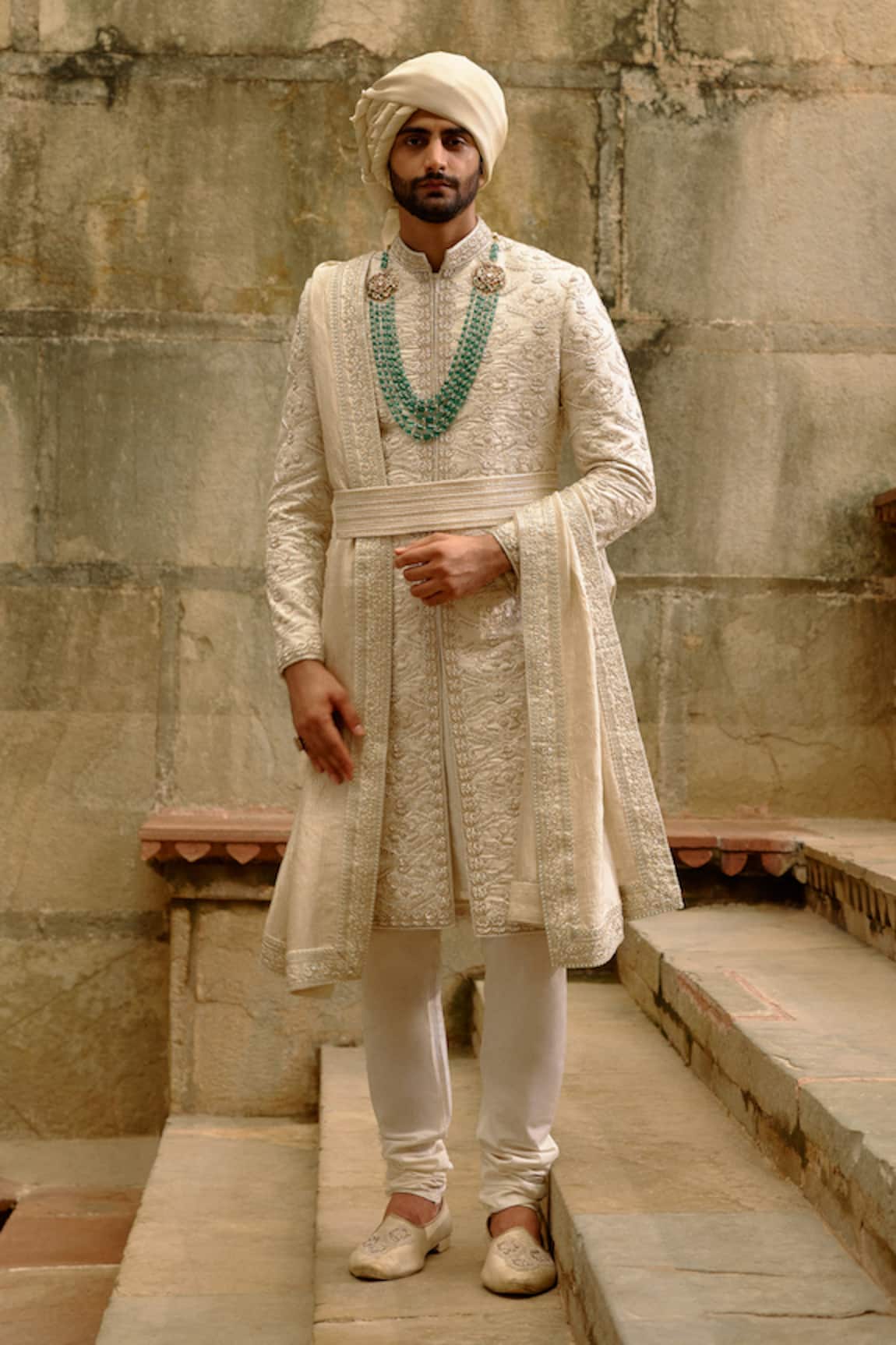 Nitika Gujral Tonal Embroidered Sherwani Set 