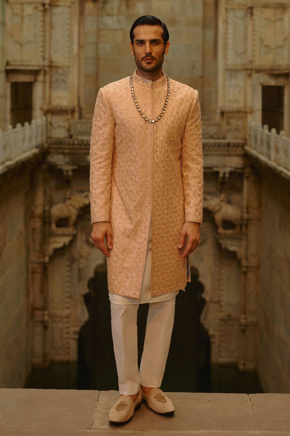 Nitika Gujral Tonal Embroidered Sherwani Set 