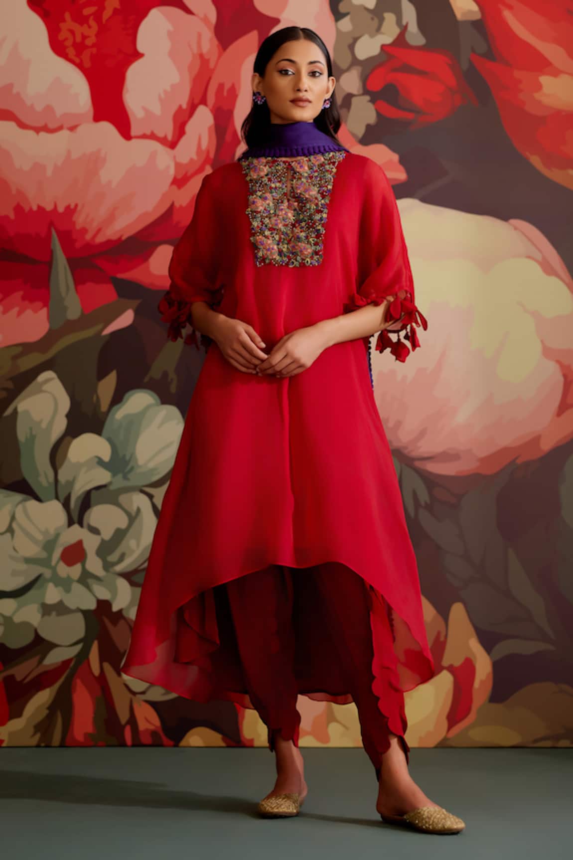 Parul And Preyanka Ruby Embroidered Kaftan Kurta Set 