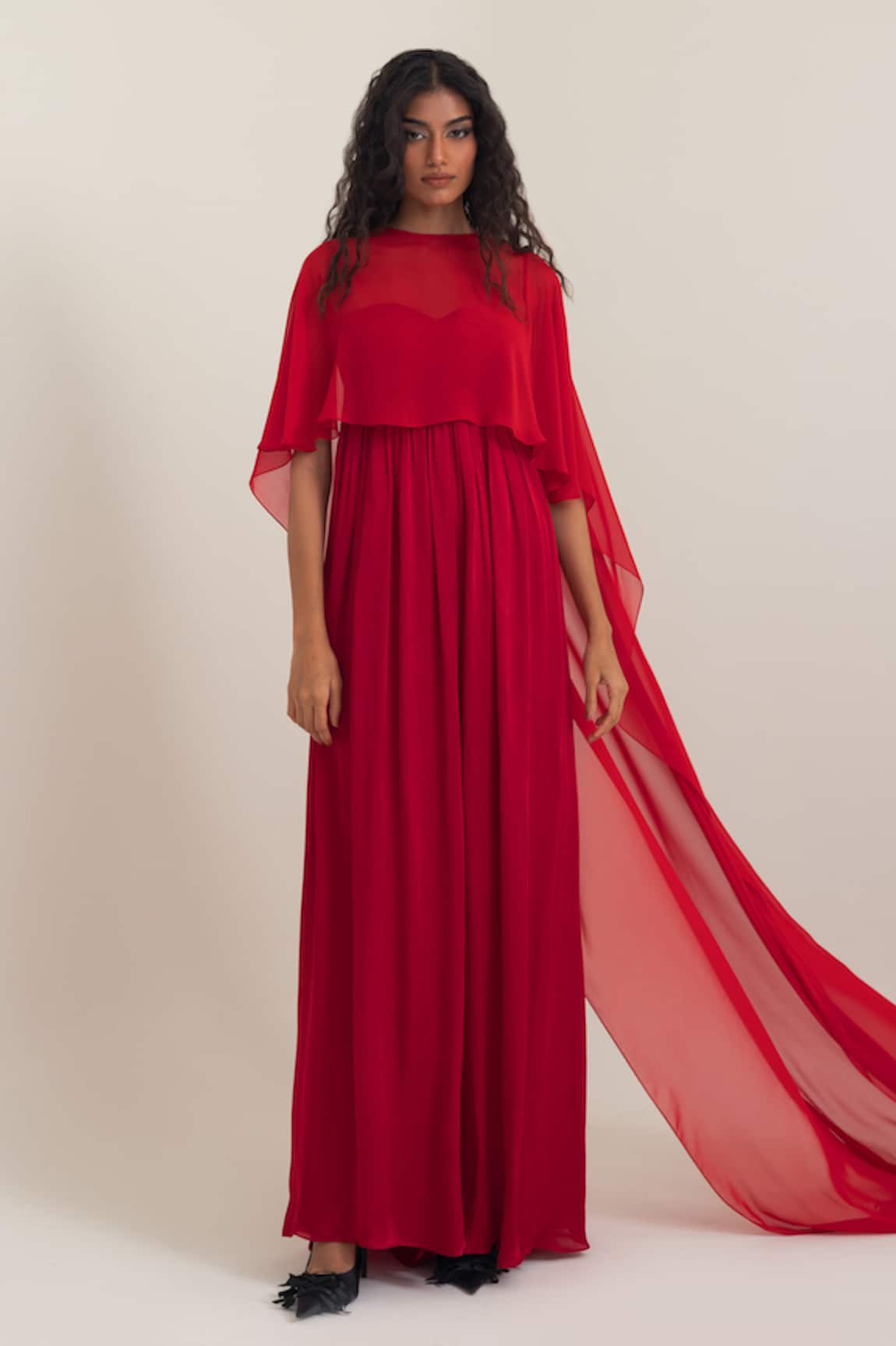Pinup By Astha Rome Sweetheart Neck Jumpsuit With Cape 