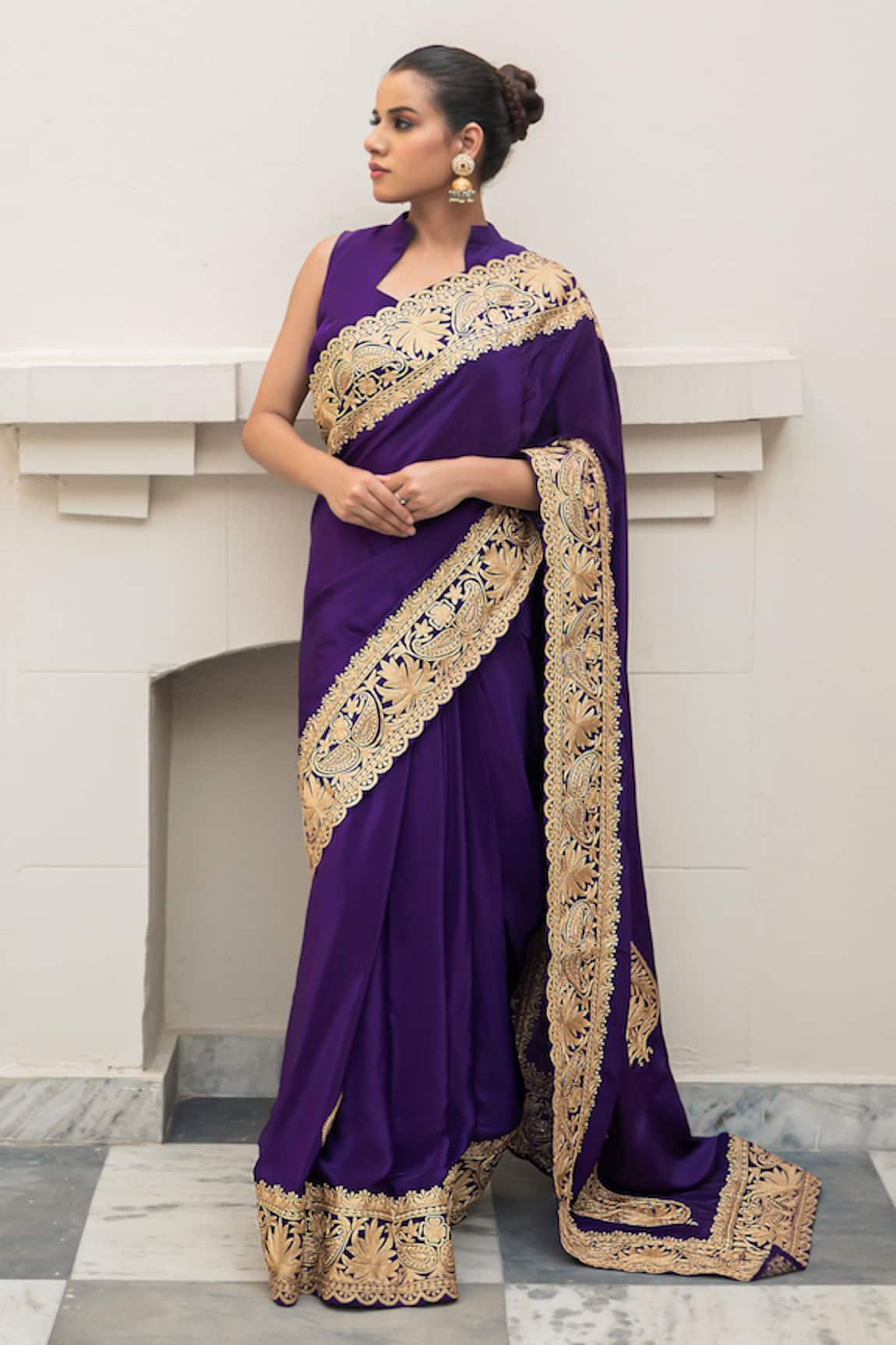 Wazir C Kashmira Tilla Work Saree With Blouse 
