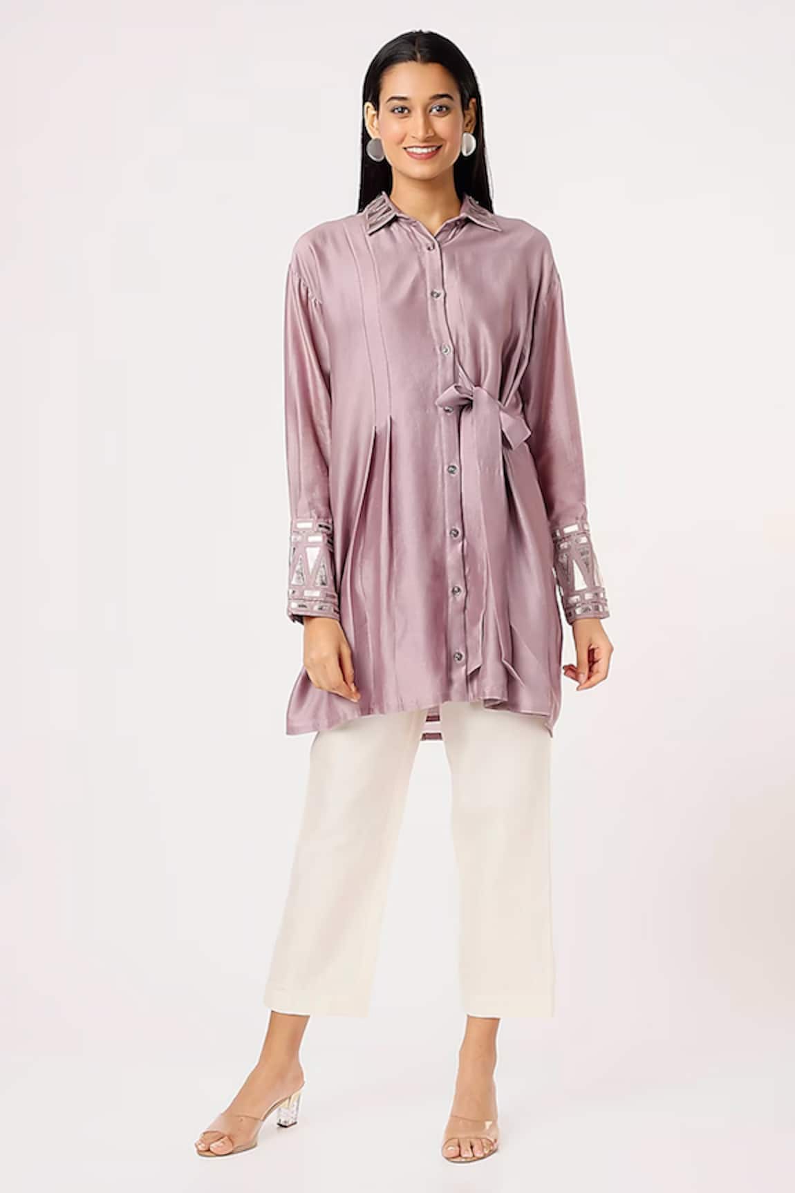 Sandhya Shah Flame Chanderi Shirt Tunic & Pant Set 
