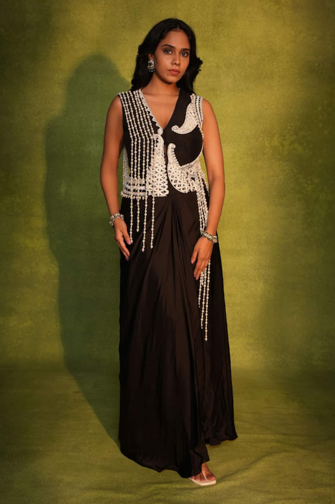 Ashutosh Joshi Abstract Cutwork Waistcoat With Skirt 