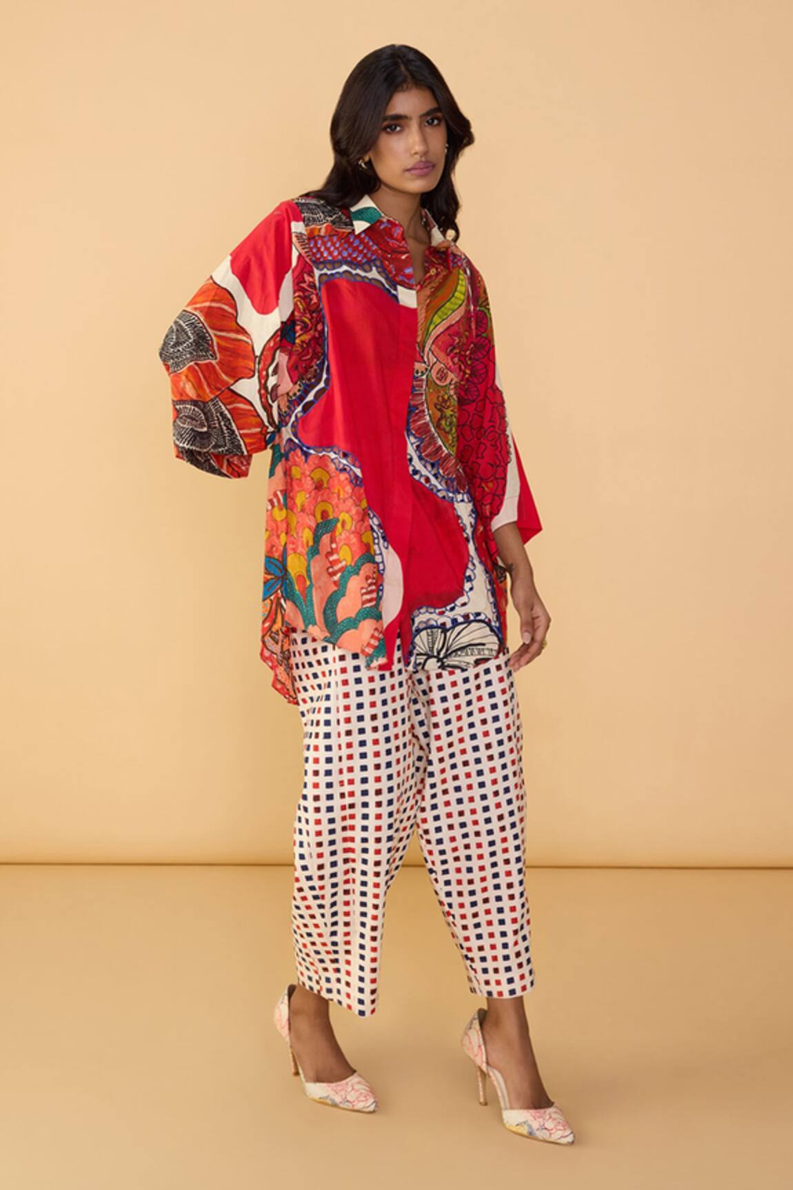 Saaksha & Kinni Red Velvet Rasha Printed Shirt Tunic 