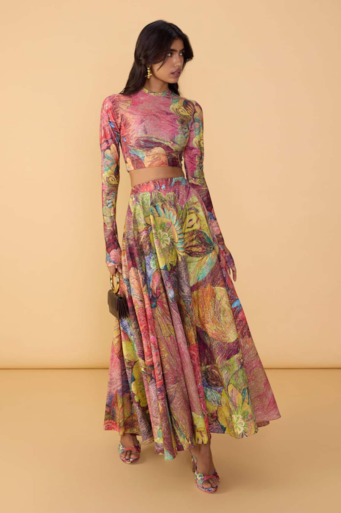 Saaksha & Kinni Floroscent Daisy Peony Printed Skirt 
