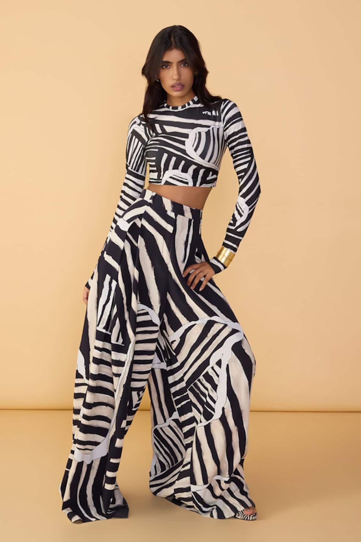 Saaksha & Kinni Black & White Stripe Saylor Palazzo 