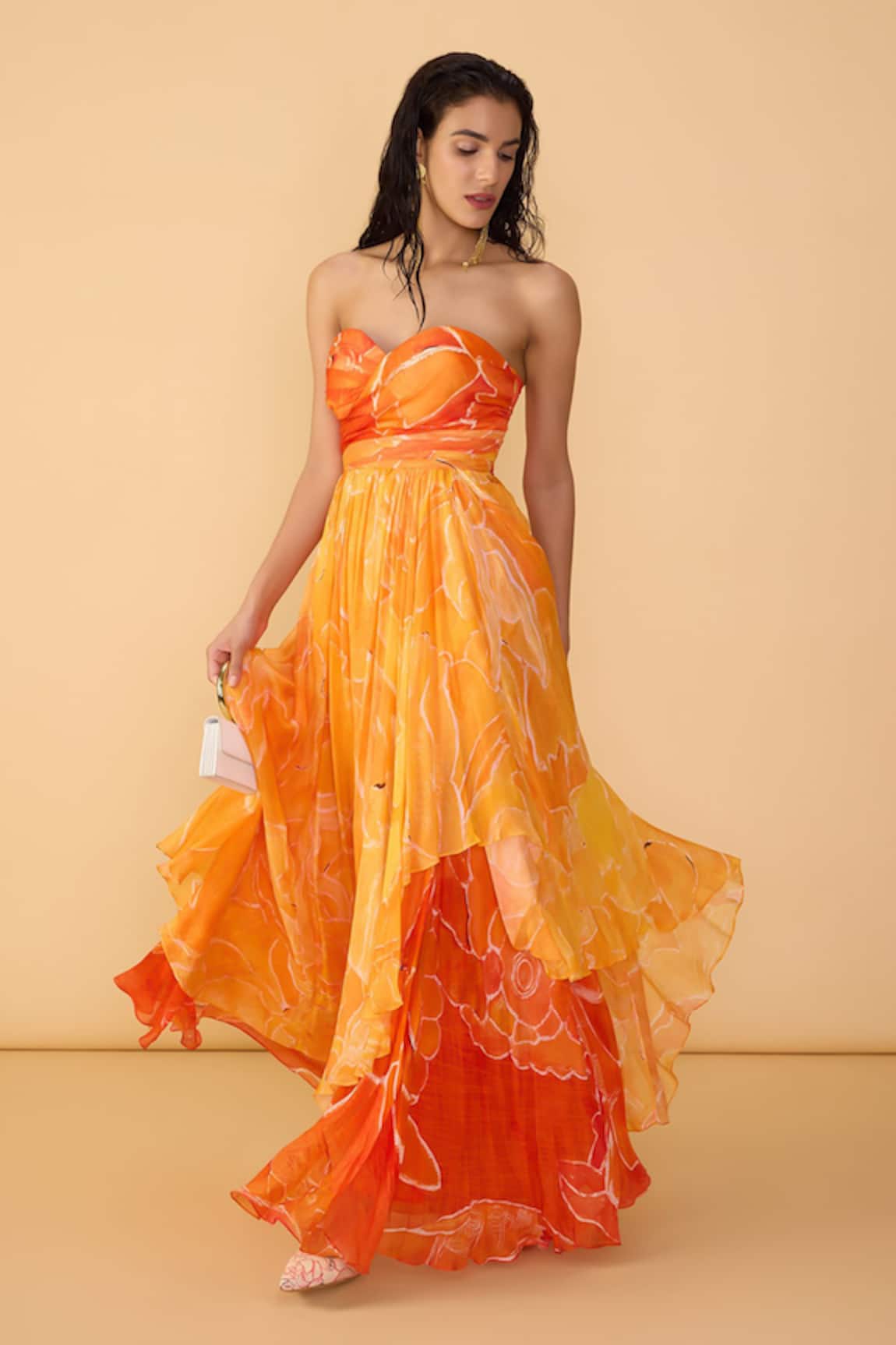 Saaksha & Kinni Orange Ombre Amora Printed Dress 