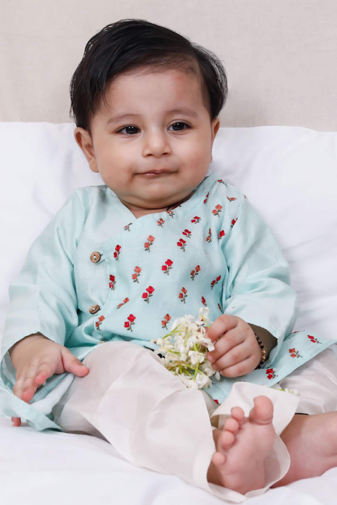 Snuggleme Rose Bud Embroidered Angrakha Kurta & Dhoti Pant Set 
