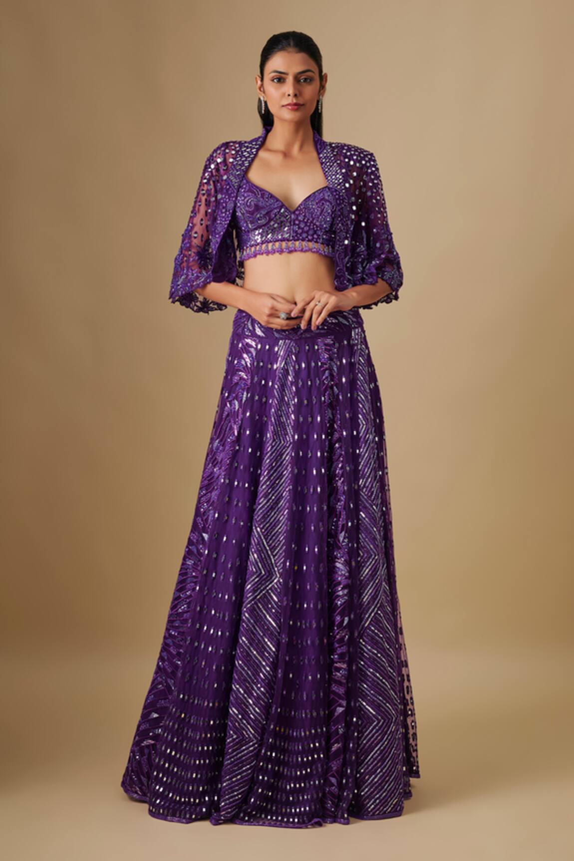 Asaga Sprinkle Embroidered Cape Lehenga Set 