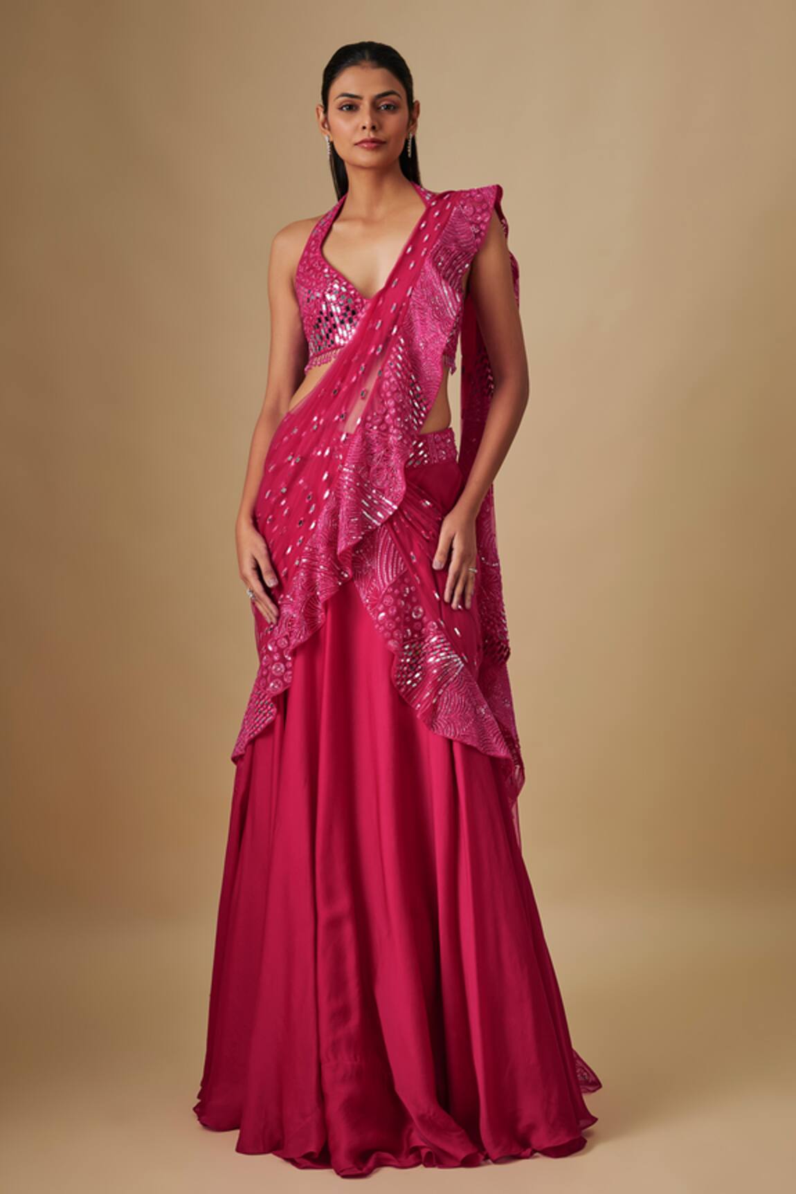 Asaga Pluvia Fuchsia Pre-Draped saree With Blouse 