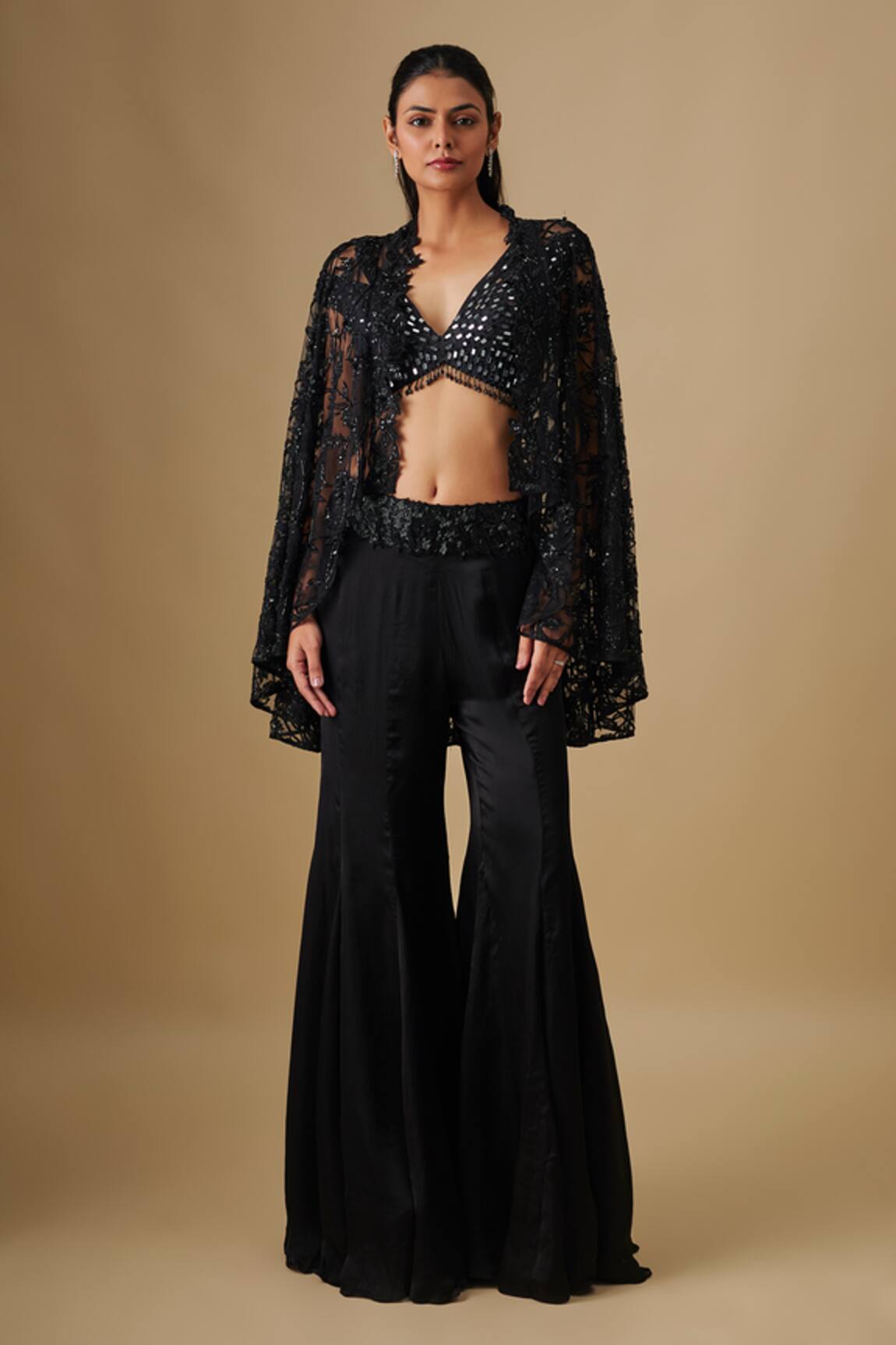 Asaga Embroidered Cape Sharara Set 