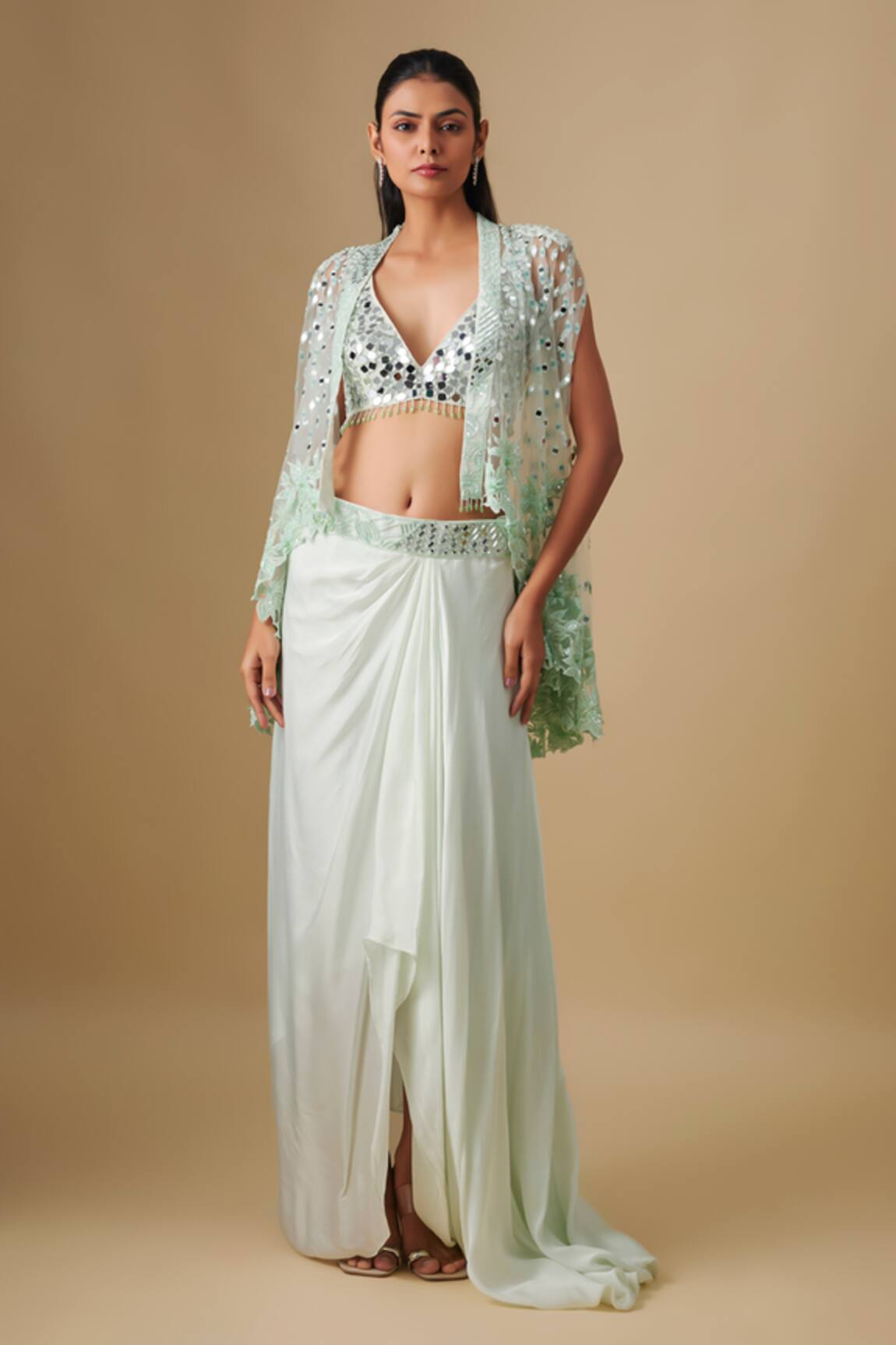 Asaga Marlowe Embroidered Cape Skirt Set 