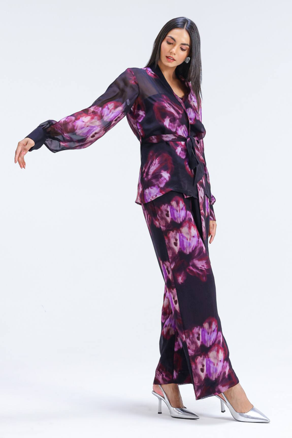 Studio Surbhi Flower Pattern Jacket Shirt & Pant Set 