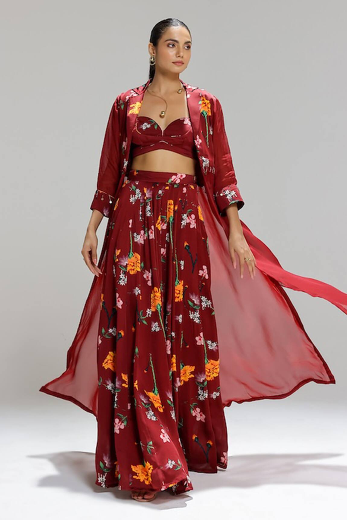 Studio Surbhi Garden Print Jacket & Kalidar Skirt Set 