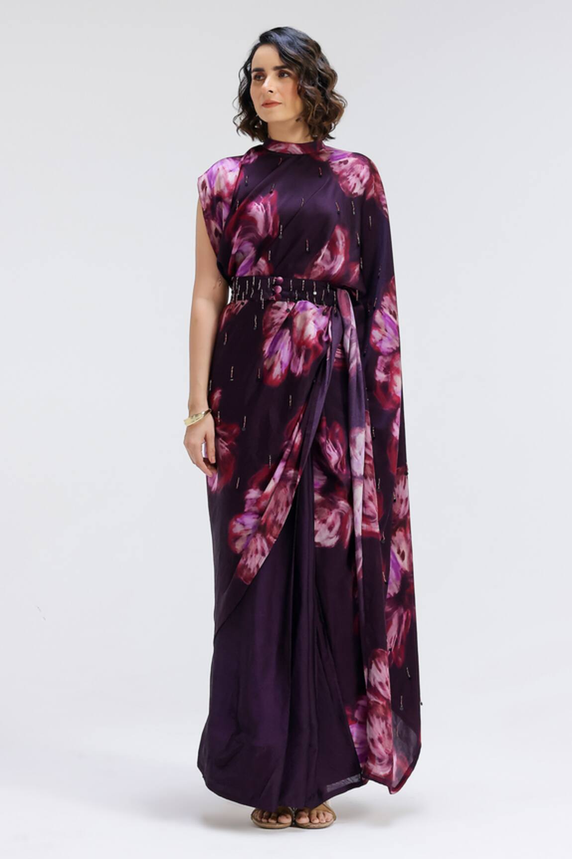 Studio Surbhi Flora Print Saree Gown With Belt 