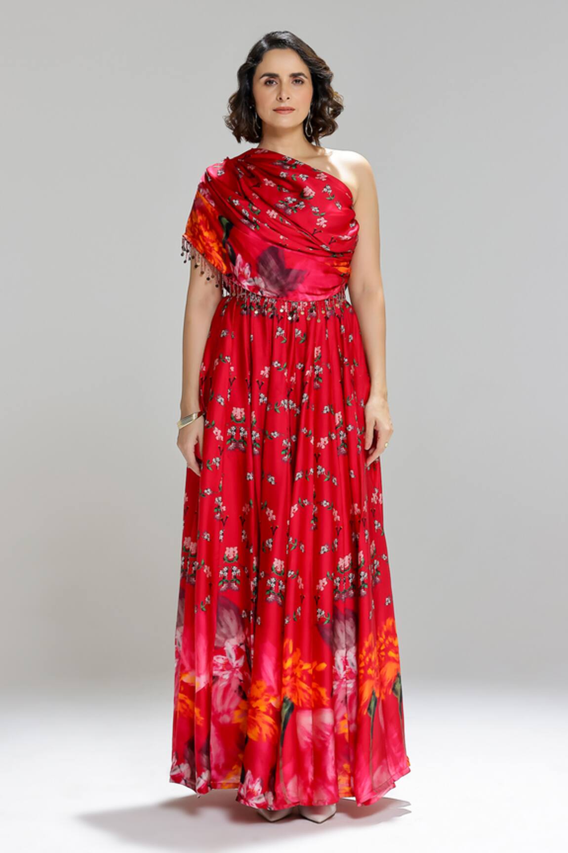 Studio Surbhi Draped One Shoulder Blouse & Skirt Set 