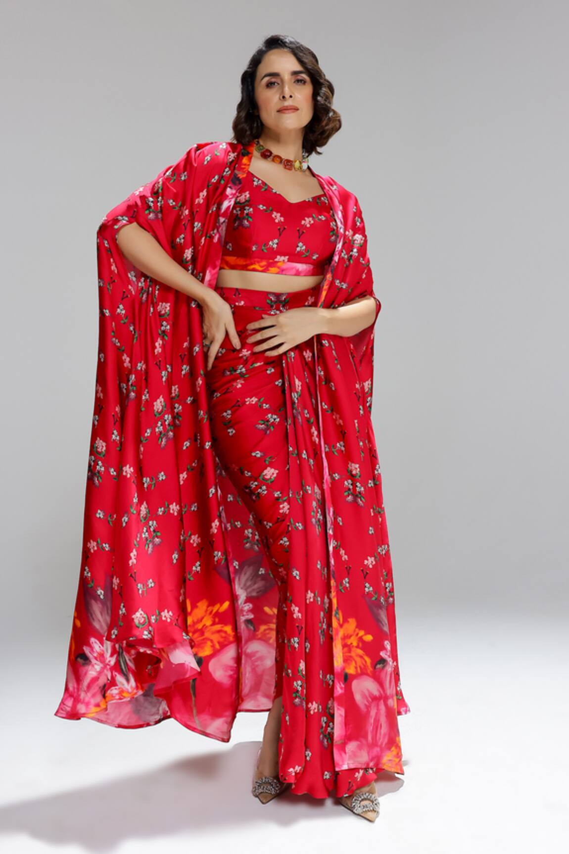 Studio Surbhi Flora Pattern Shrug & Flared Skirt Set 