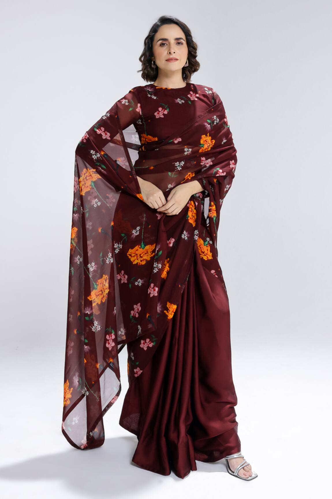 Studio Surbhi Flower Print Saree With Blouse 