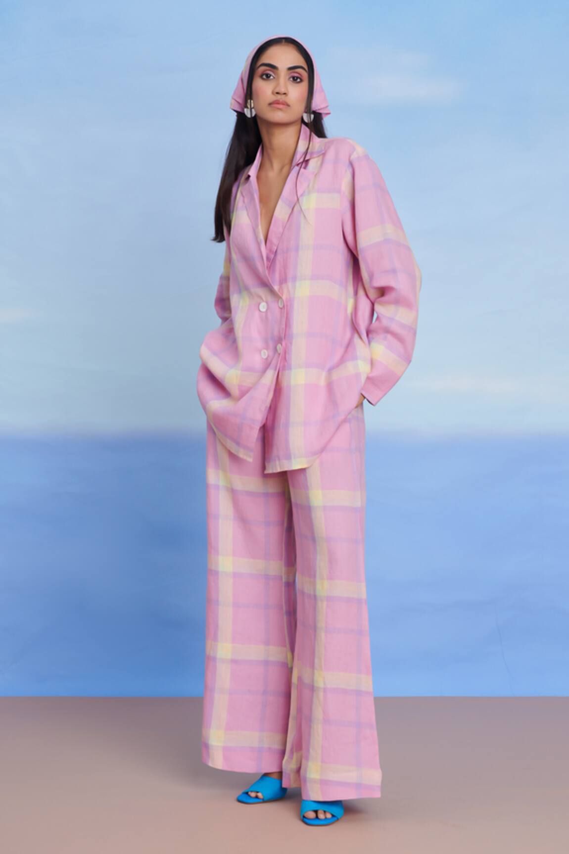 Saphed Cassata Linen Blazer Shirt With Pant 