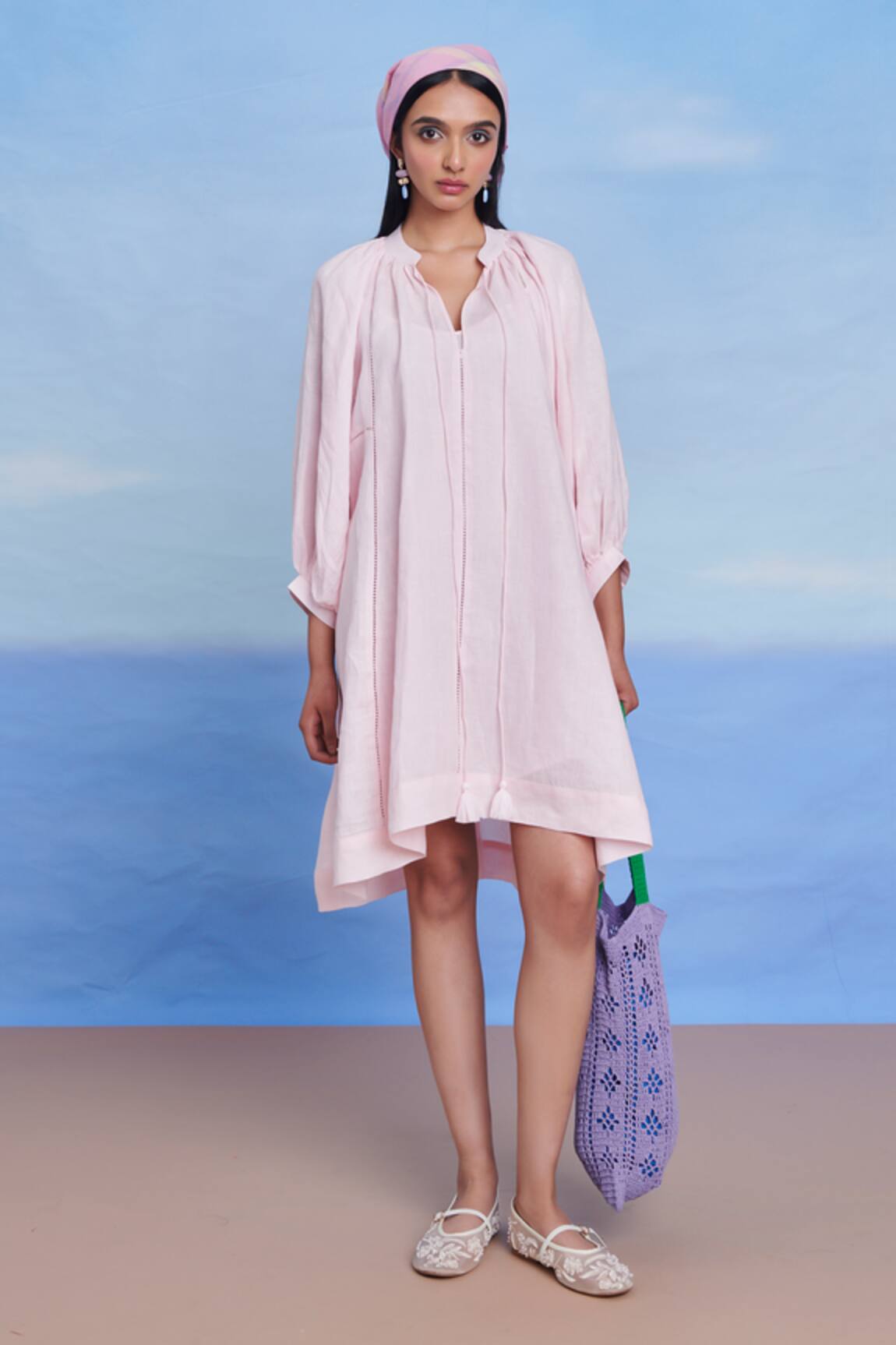 Saphed Fleur Linen Lace Panelled Dress 