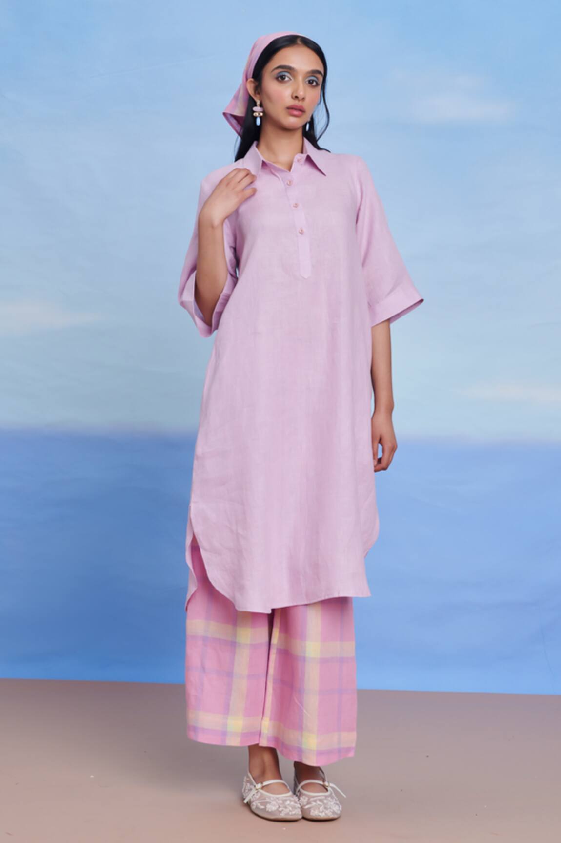 Saphed Lilac Cassata Amalfi Linen Shirt Kurta Set 