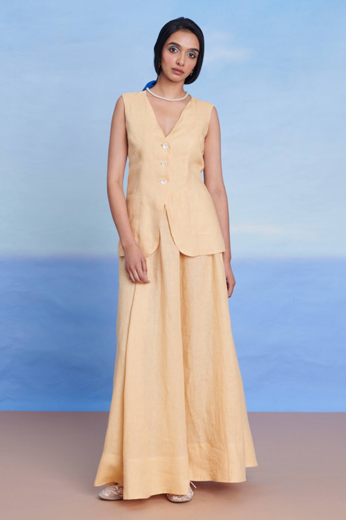 Saphed Butterscotch Linen Maxi Skirt 