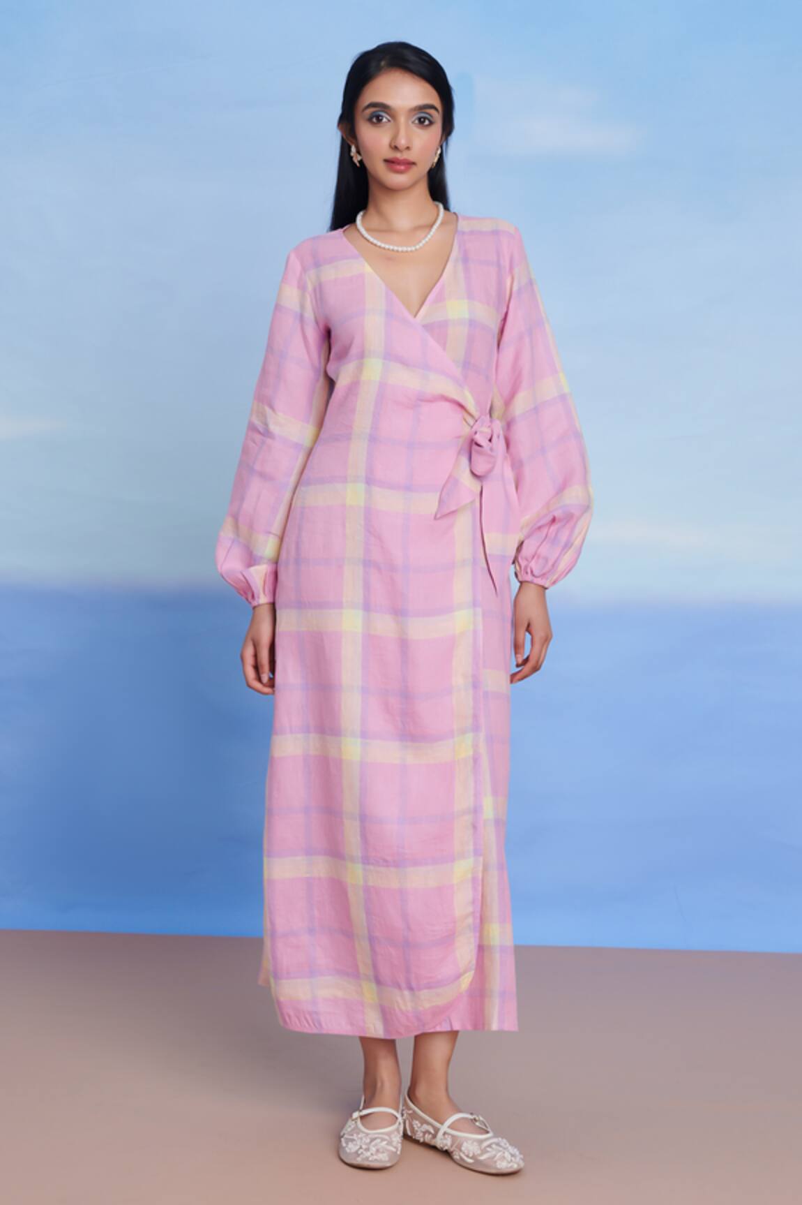 Saphed Cassata Linen Wrap Billow Dress 