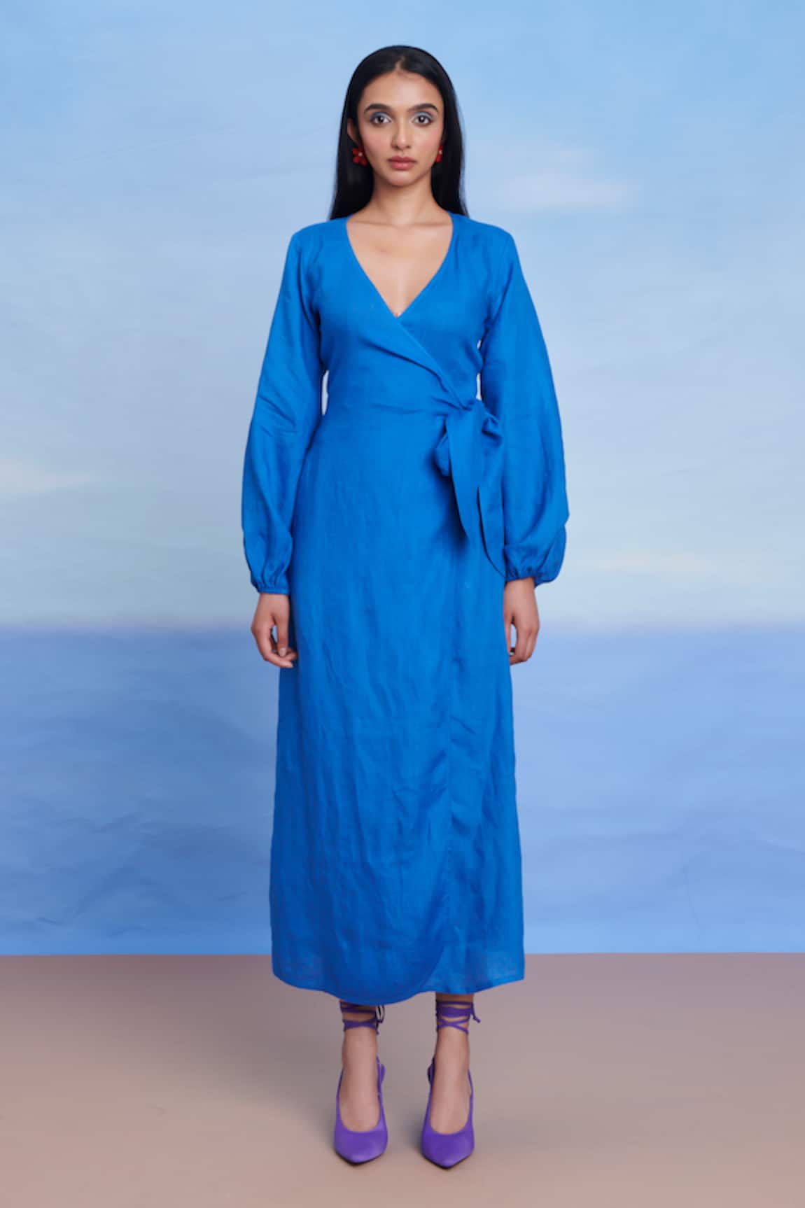 Saphed Santorini Linen Wrap Billow Dress 