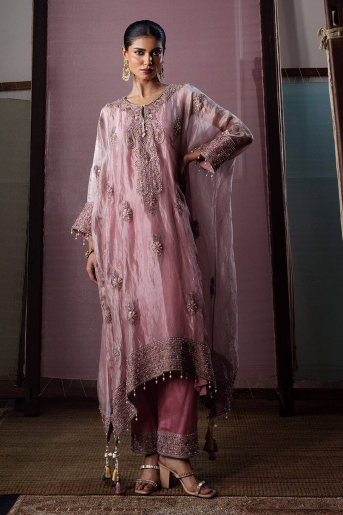 Nabo Paisley Embroidered Kaftan & Pant Set 