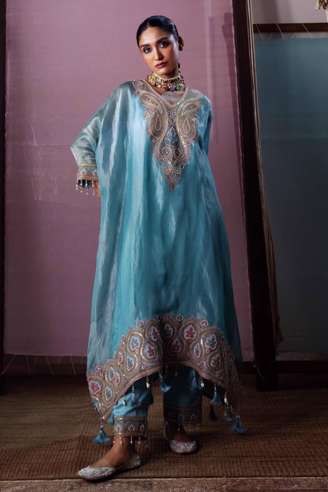 Nabo Paisley Pattern Kaftan & Pant Set 