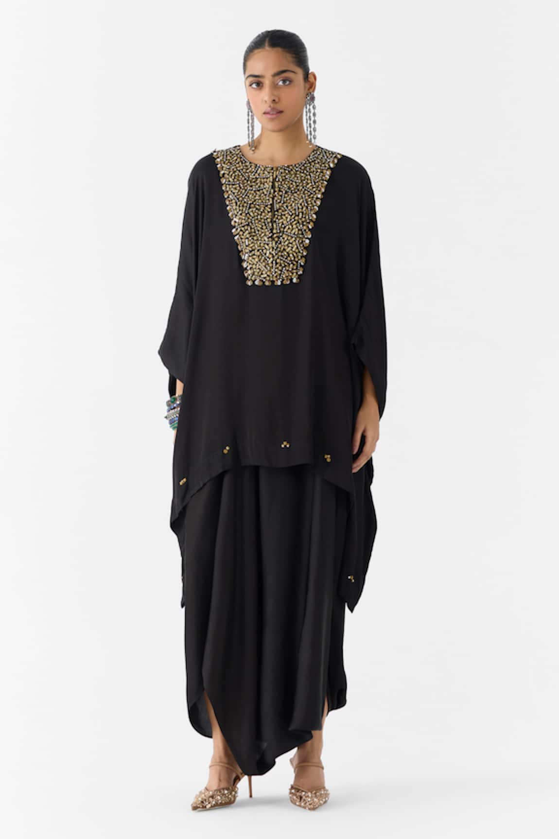 Studio Rigu Onyx Embroidered Kimono & Knot Skirt Set