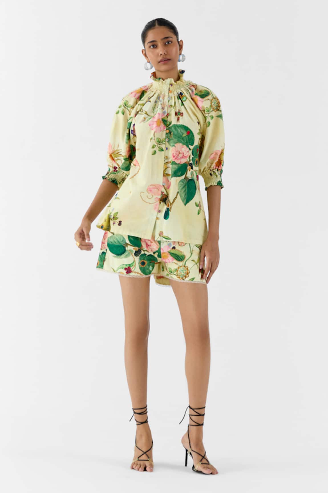 Studio Rigu Blossom Ruching Shirt & Shorts Set
