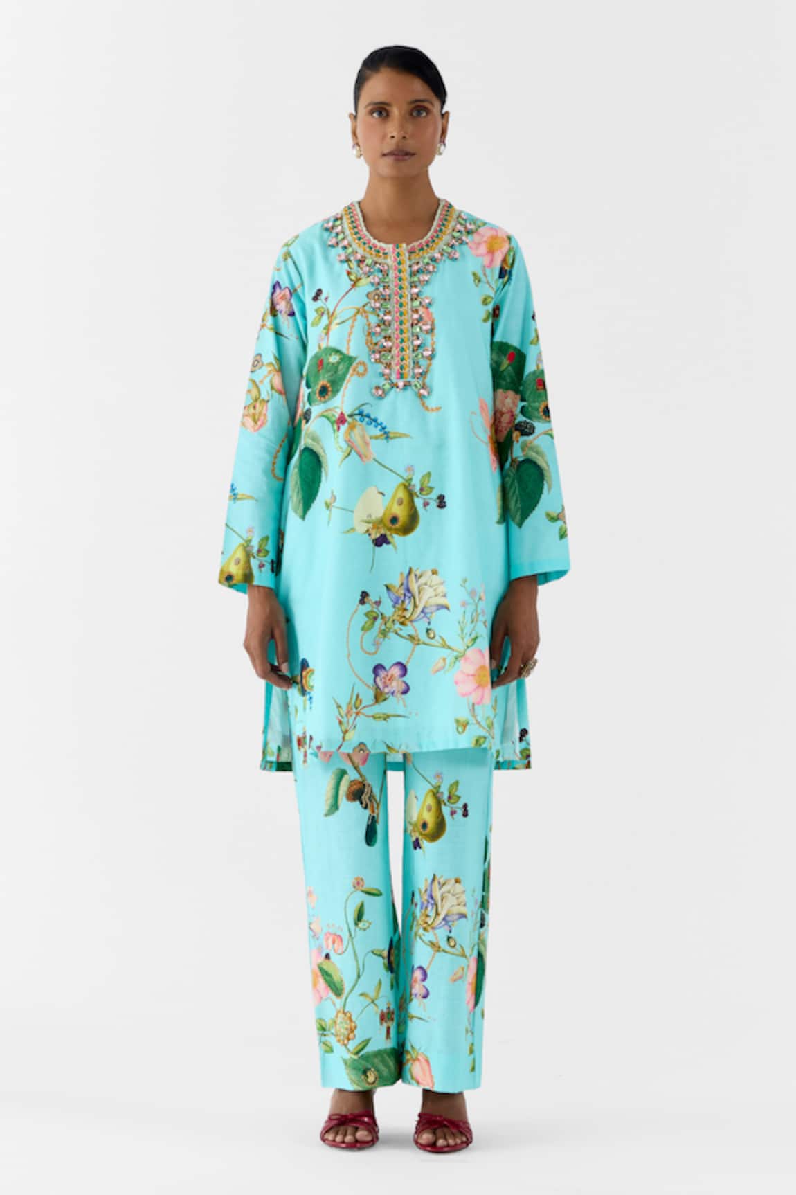 Studio Rigu Blue Blossom Stonework Kurta & Pant Set