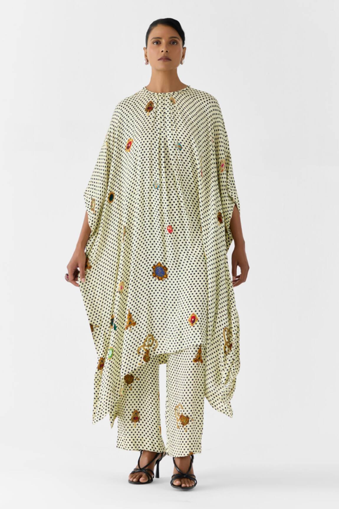 Studio Rigu Pearl Polka Dot Kimono Kurta & Pant Set