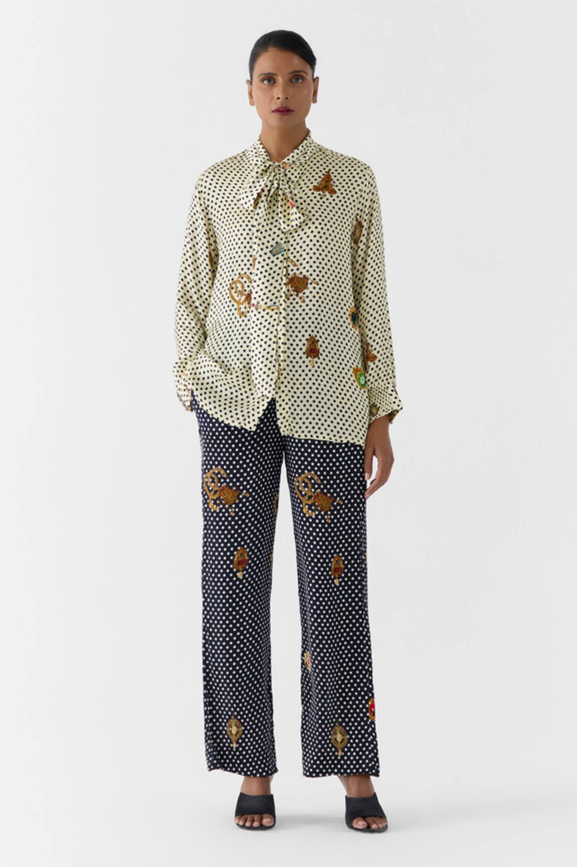 Studio Rigu Pearl Polka Dot Knot Shirt & Onyx Polka Pant Set