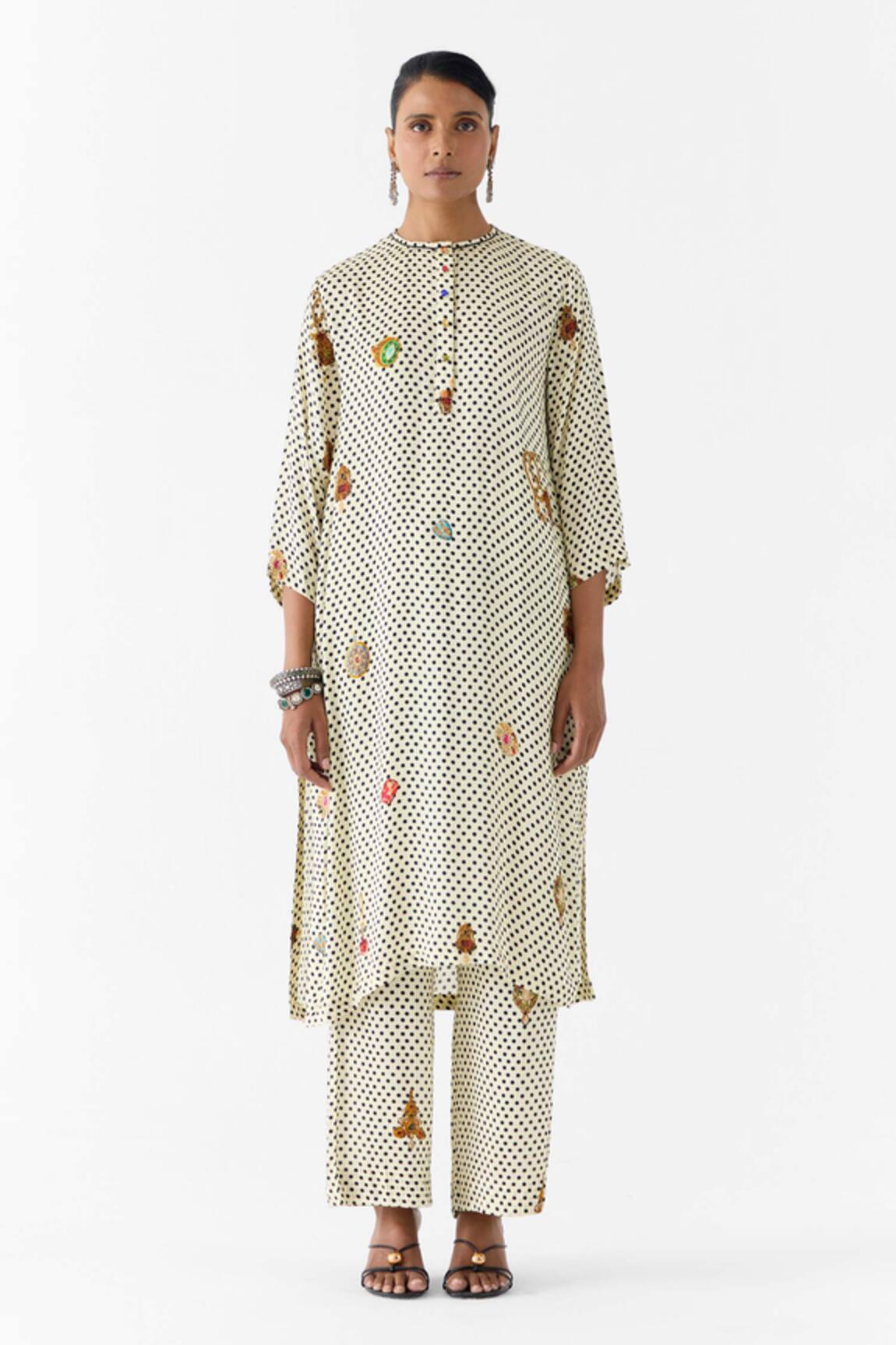 Studio Rigu Pearl Polka Dot Straight Kurta & Pant Set