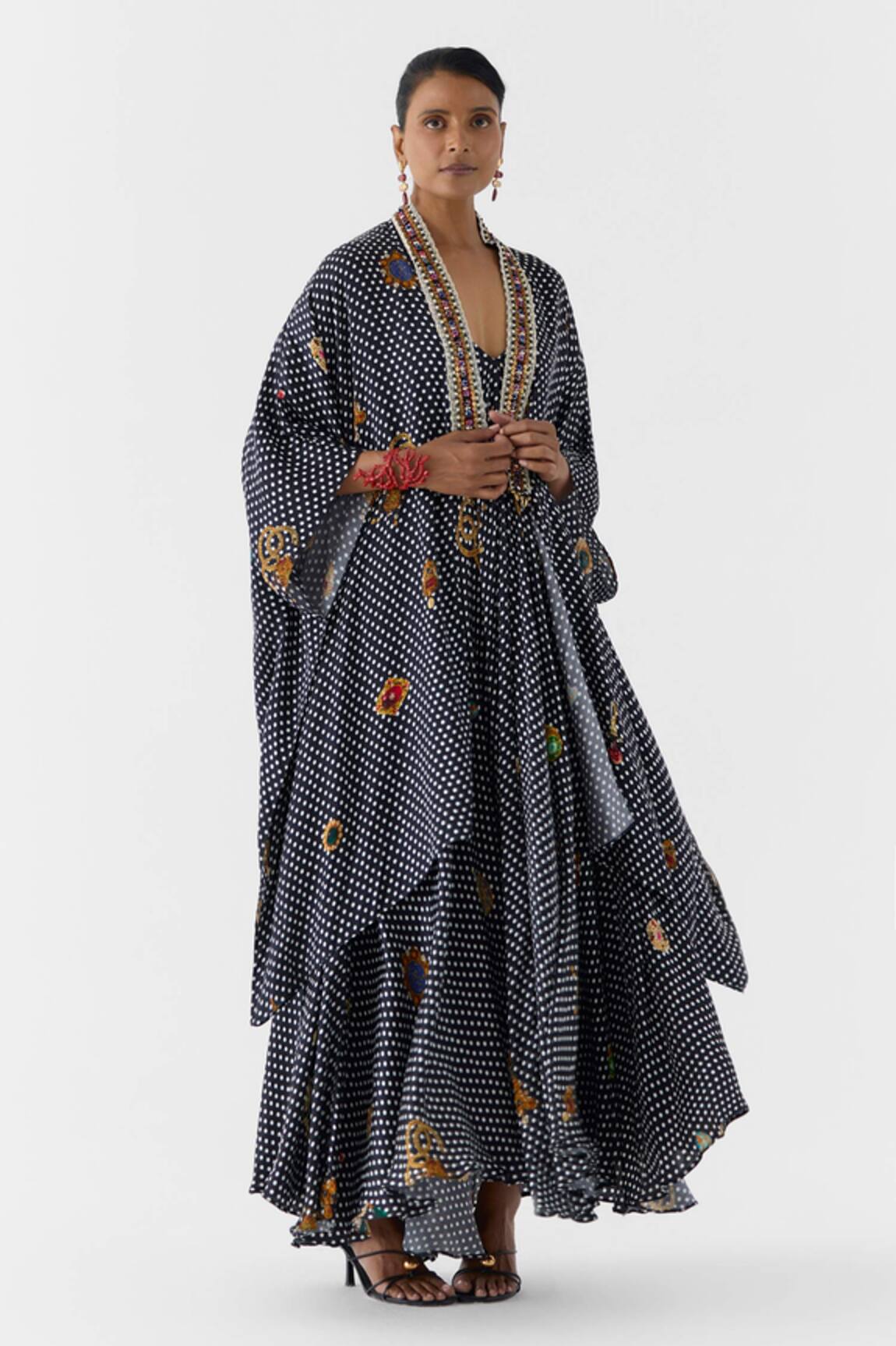 Studio Rigu Onyx Polka Dot Cape & Strappy Dress Set