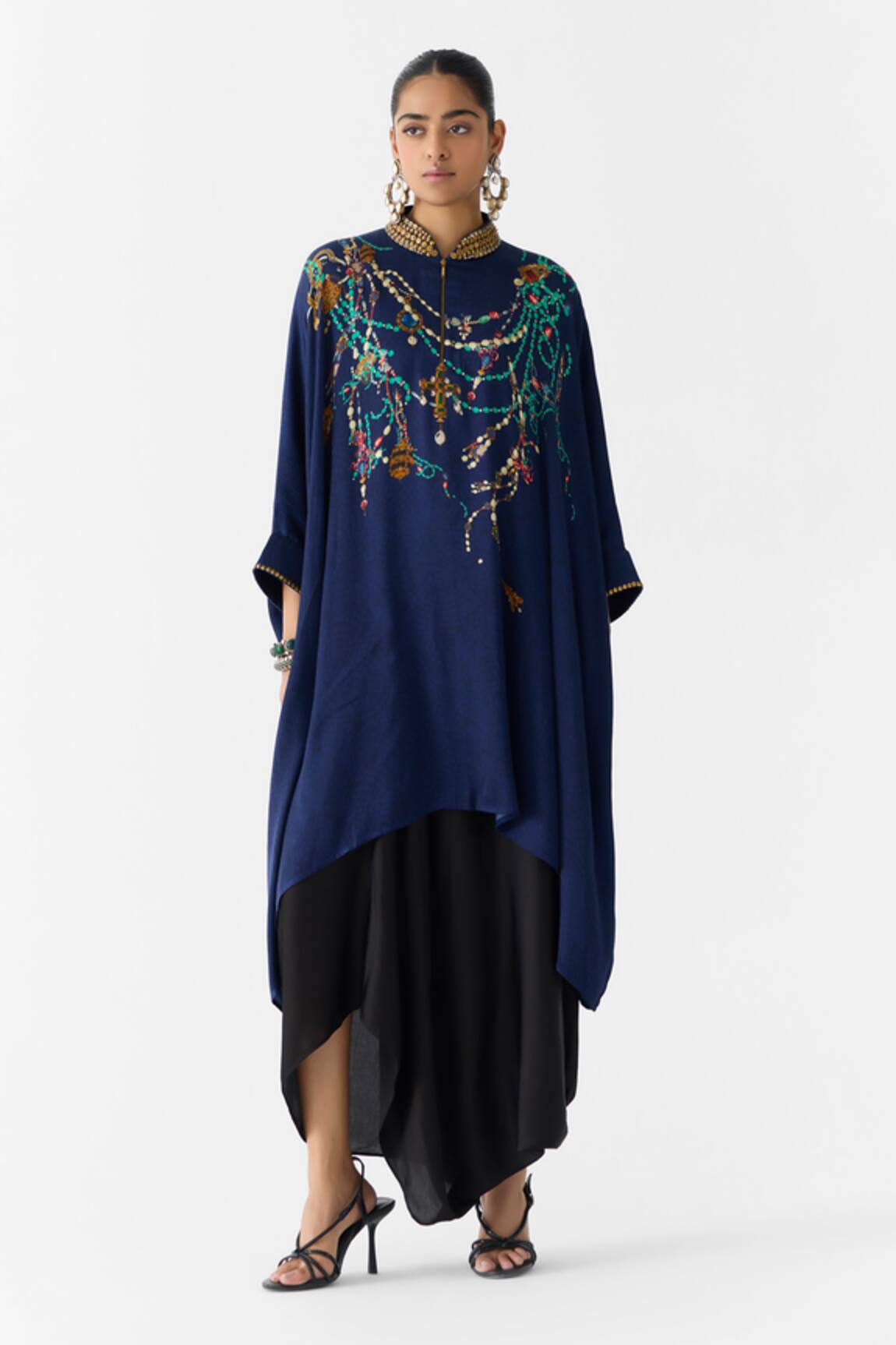 Studio Rigu Navy Maharni Kimono & Knot Skirt Set