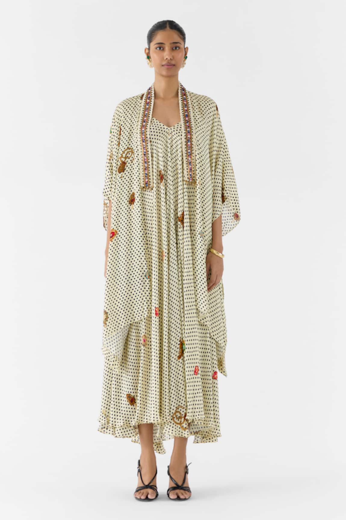 Studio Rigu Pearl Polka Dot Strappy Dress & Cape Set