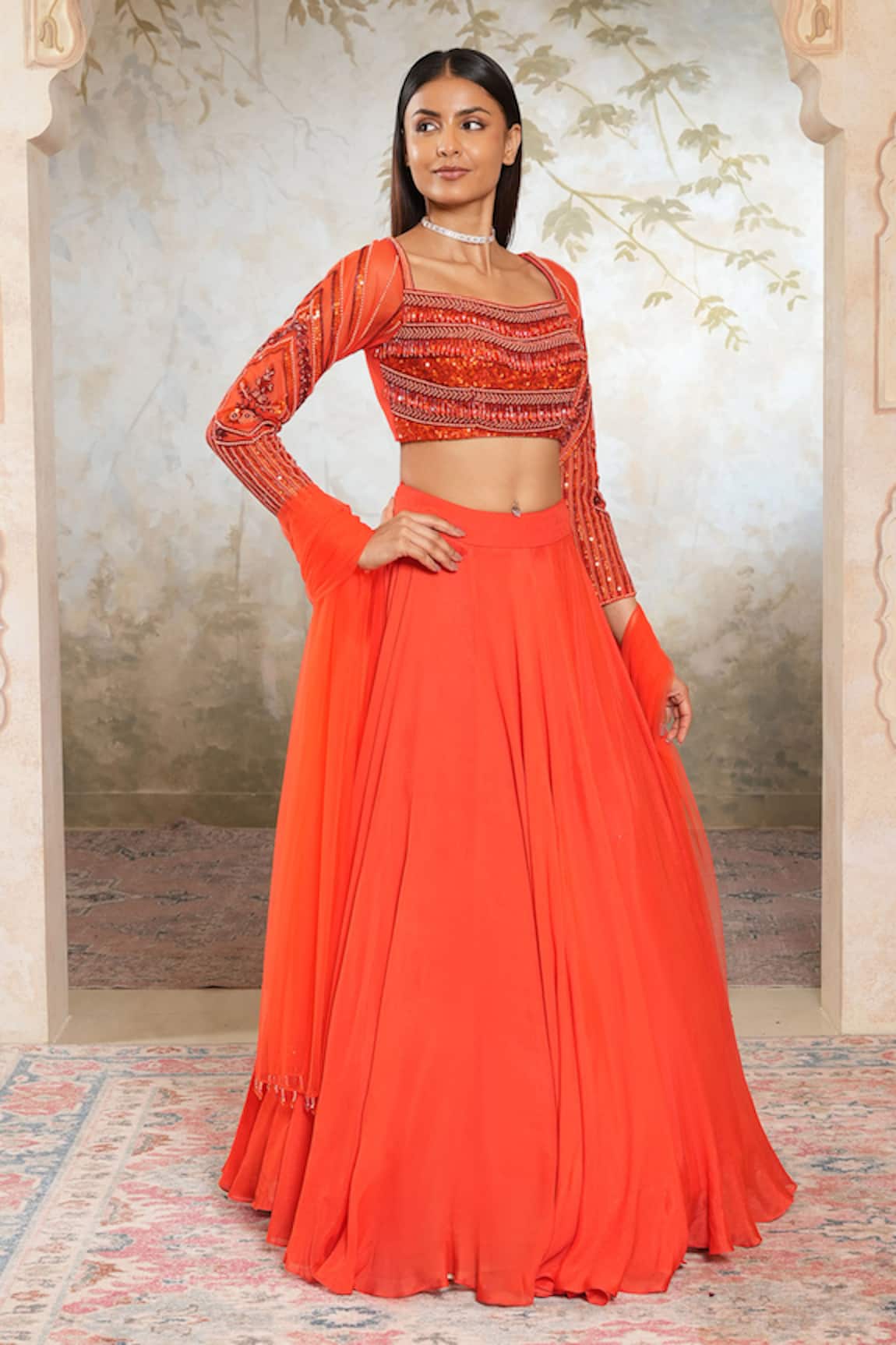 Libas Cafe by Nidhi & Ashish Hand Embroidered Crepe & Net Lehenga Set 