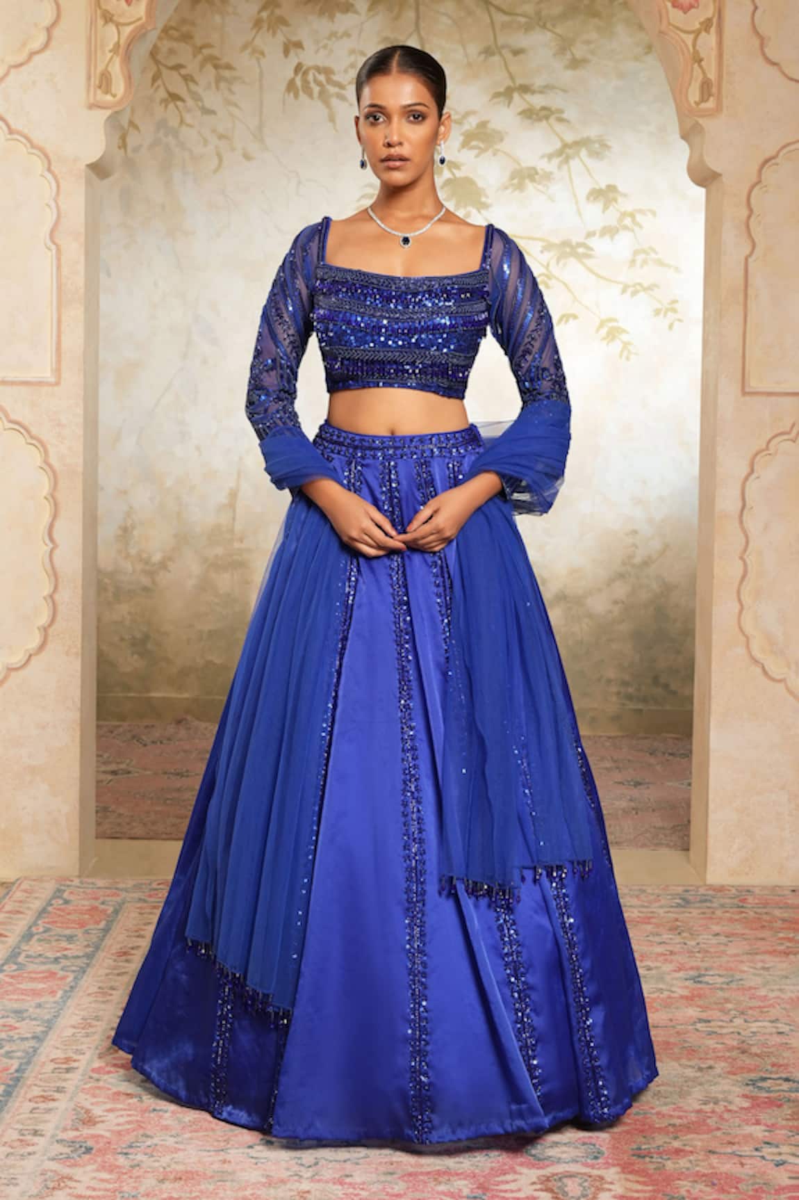 Libas Cafe by Nidhi & Ashish Panel Embroidered Beaded Lehenga Set 