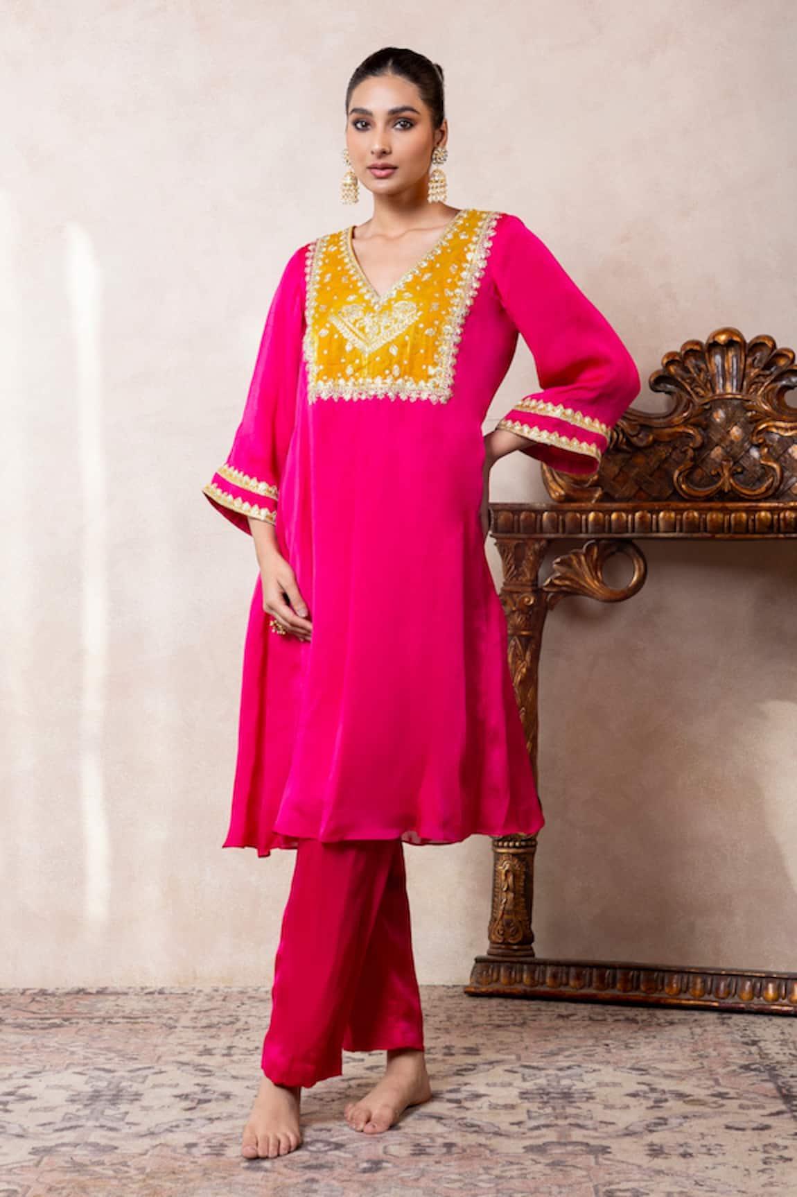 Libas Cafe by Nidhi & Ashish Machine Embroidered Choga Kurta & Salwar Set 