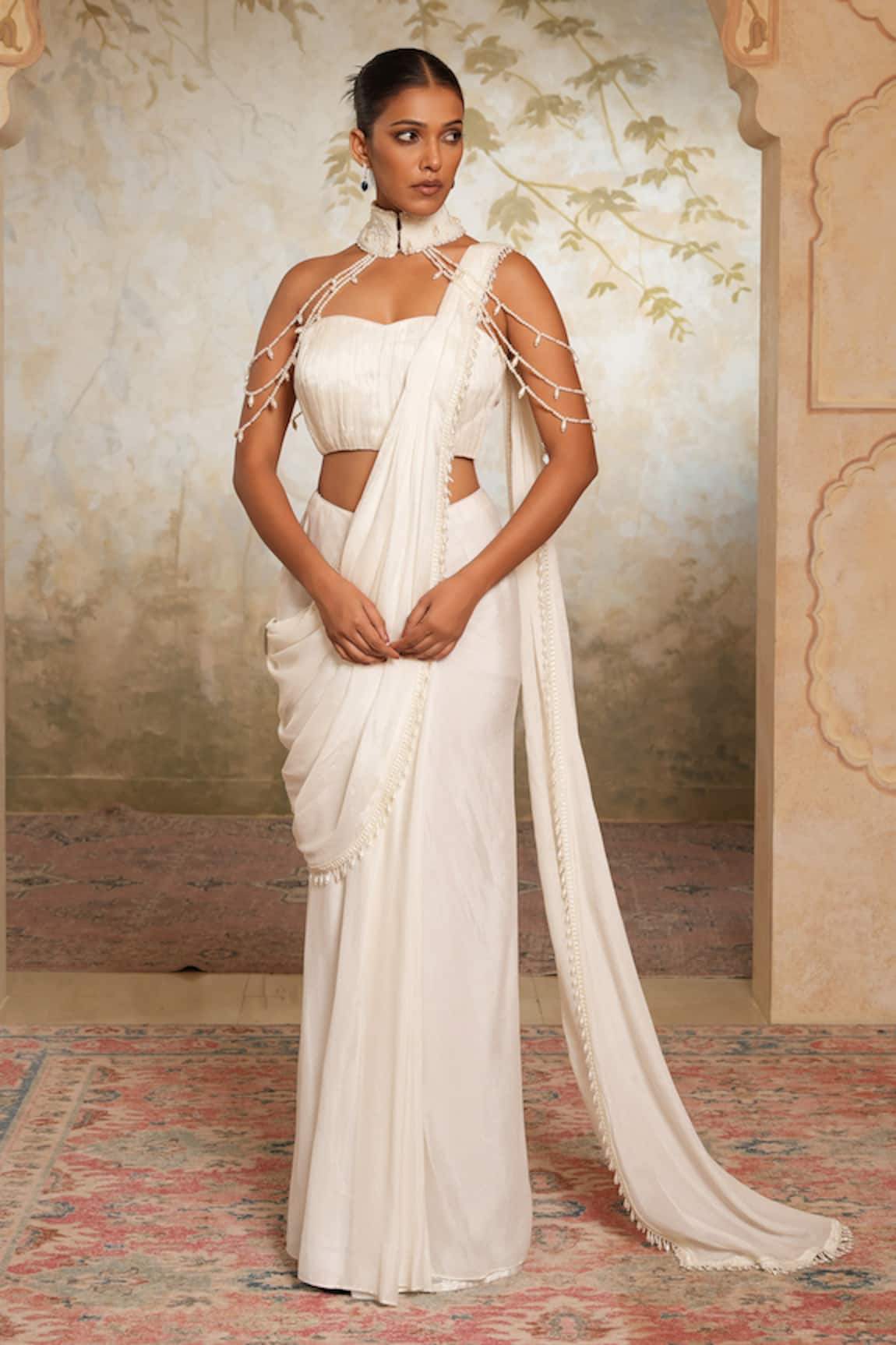 Libas Cafe by Nidhi & Ashish Hand Embroidered Pre-Draped Saree Set 