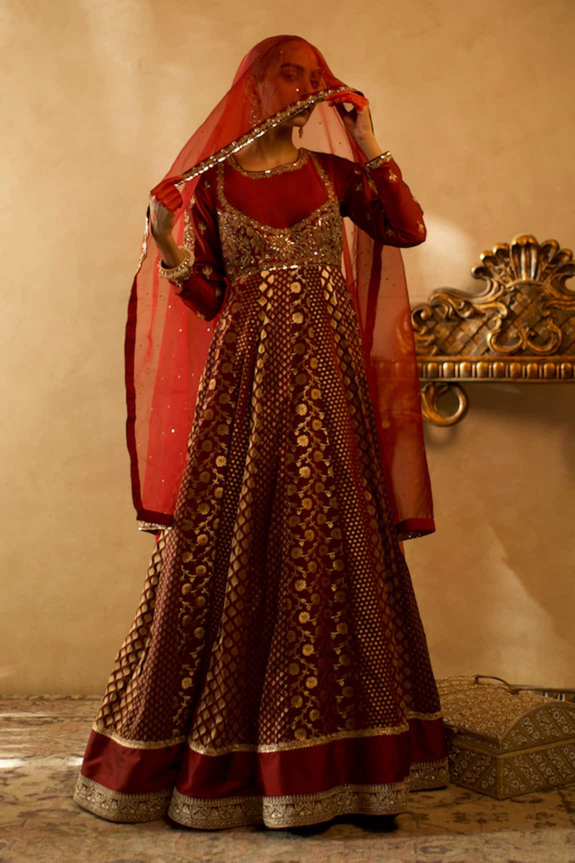 Libas Cafe by Nidhi & Ashish Banarsi Silk Embroidered Anarkali & Dupatta Set