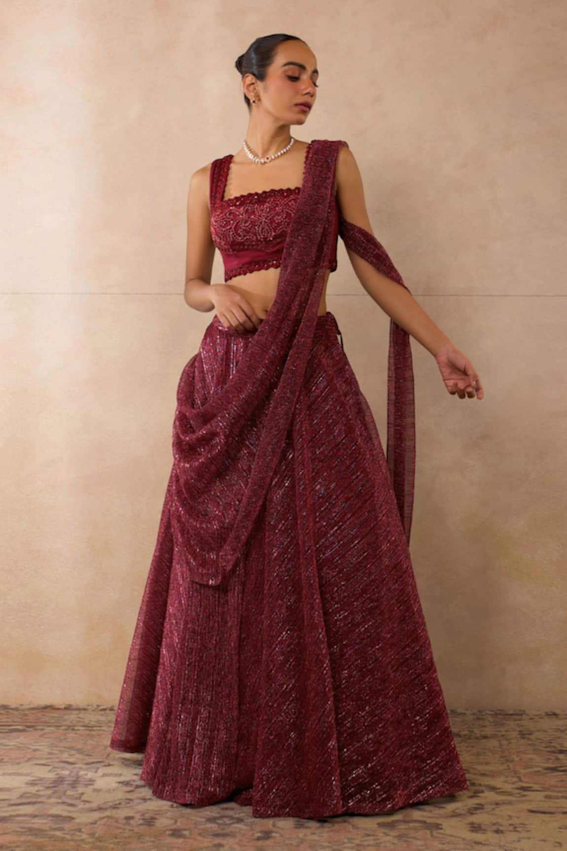 Libas Cafe by Nidhi & Ashish Hand Embroidered Draped Lehenga Set 