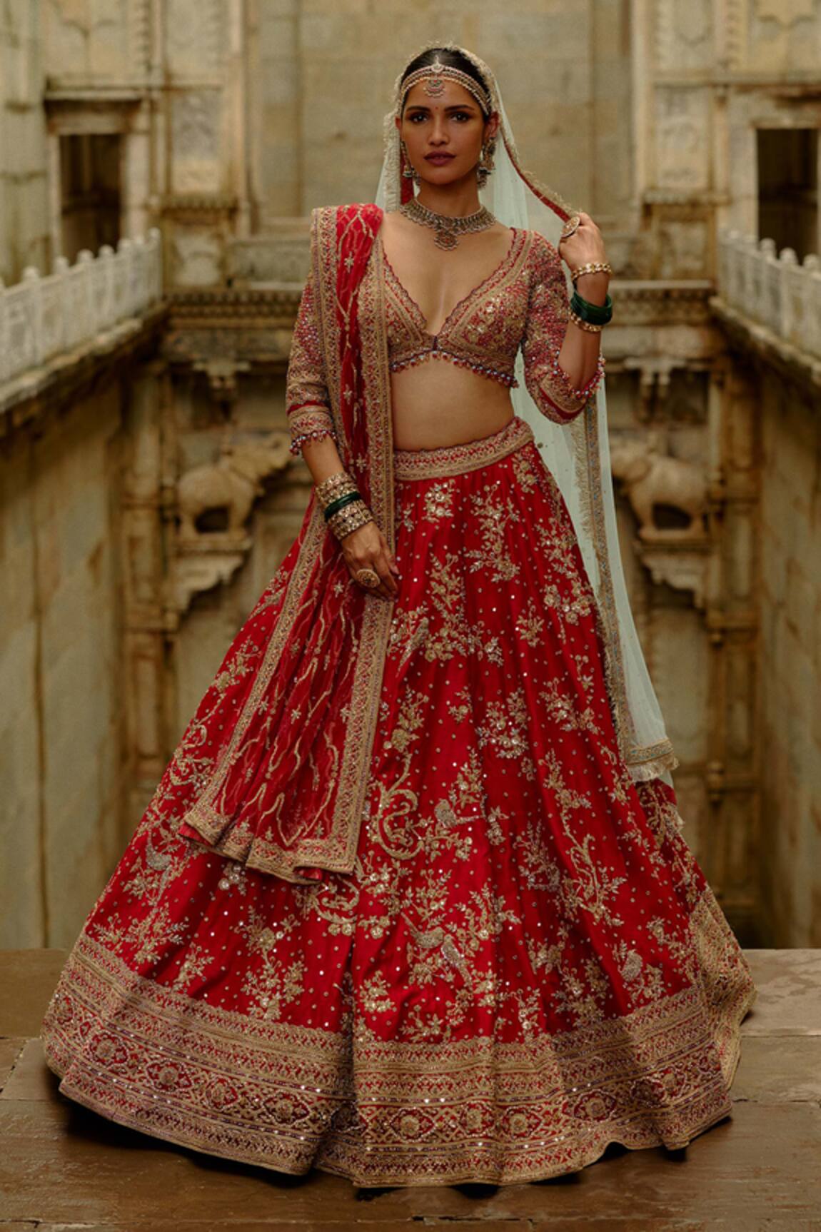 Nitika Gujral Red Raw Silk Bridal Lehenga Set 
