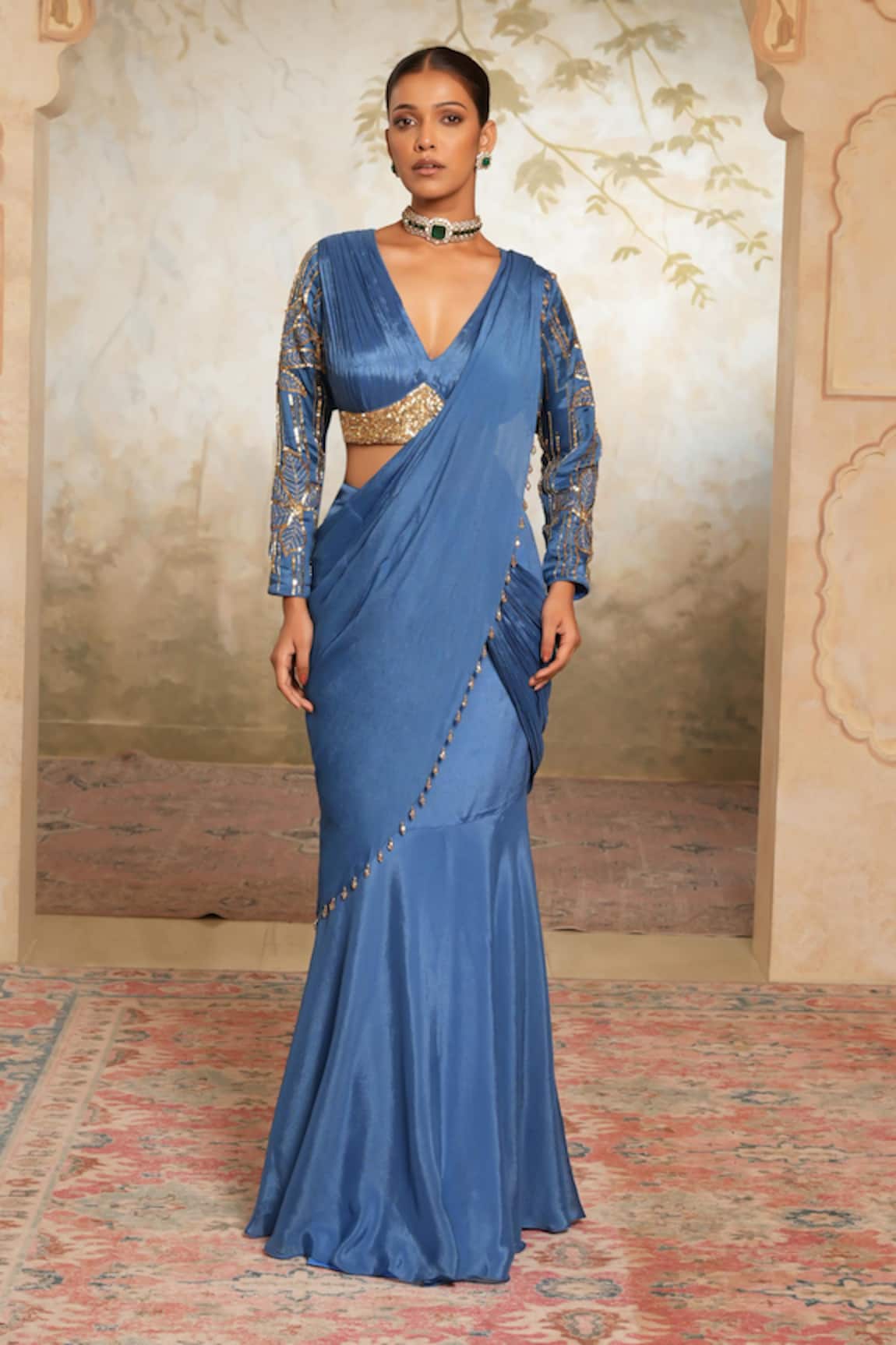 Libas Cafe by Nidhi & Ashish Hand Embroidered Draped Saree & Padded Blouse 