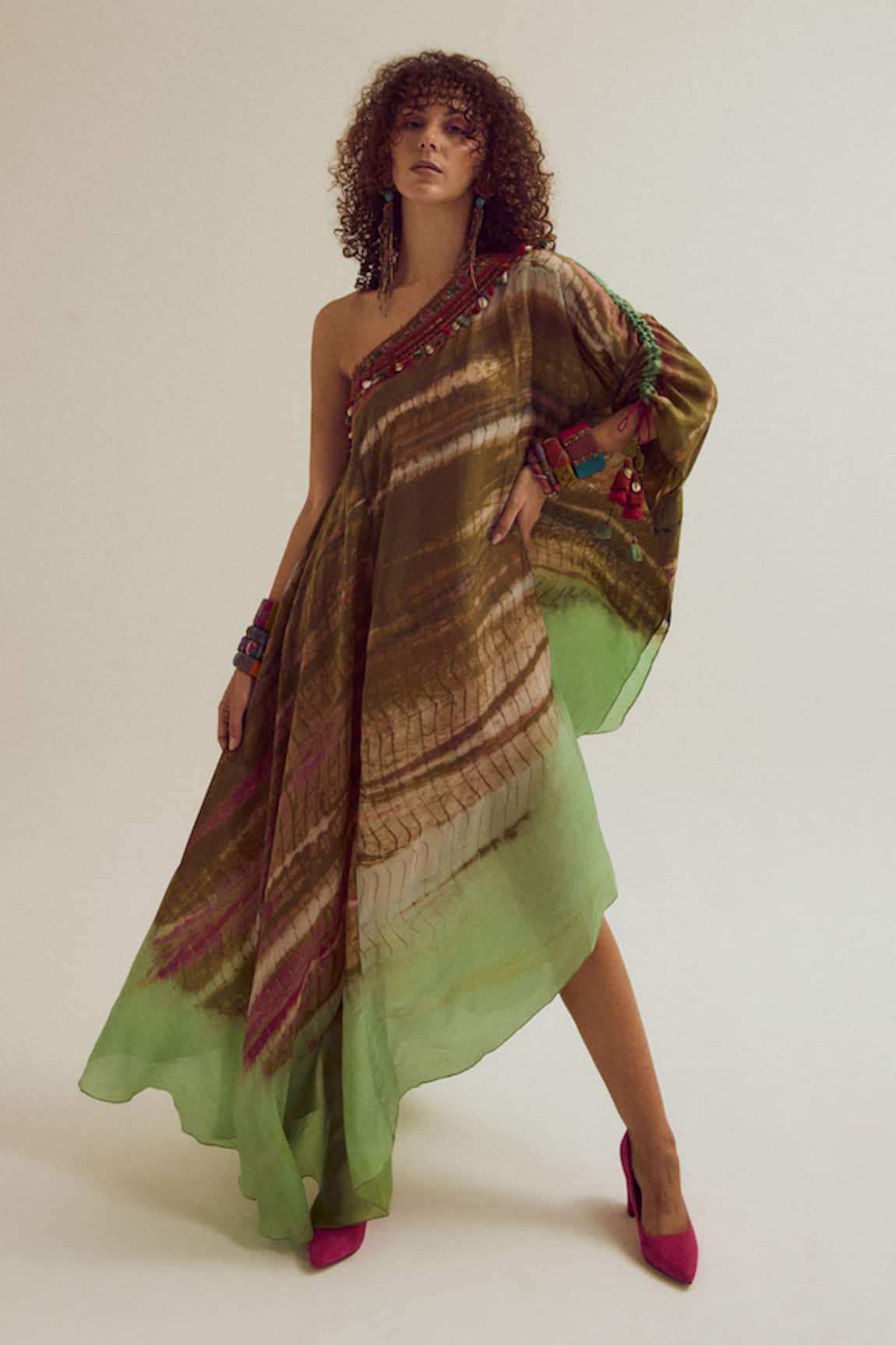 Capisvirleo Heather One Shoulder Tie Dye Dress 